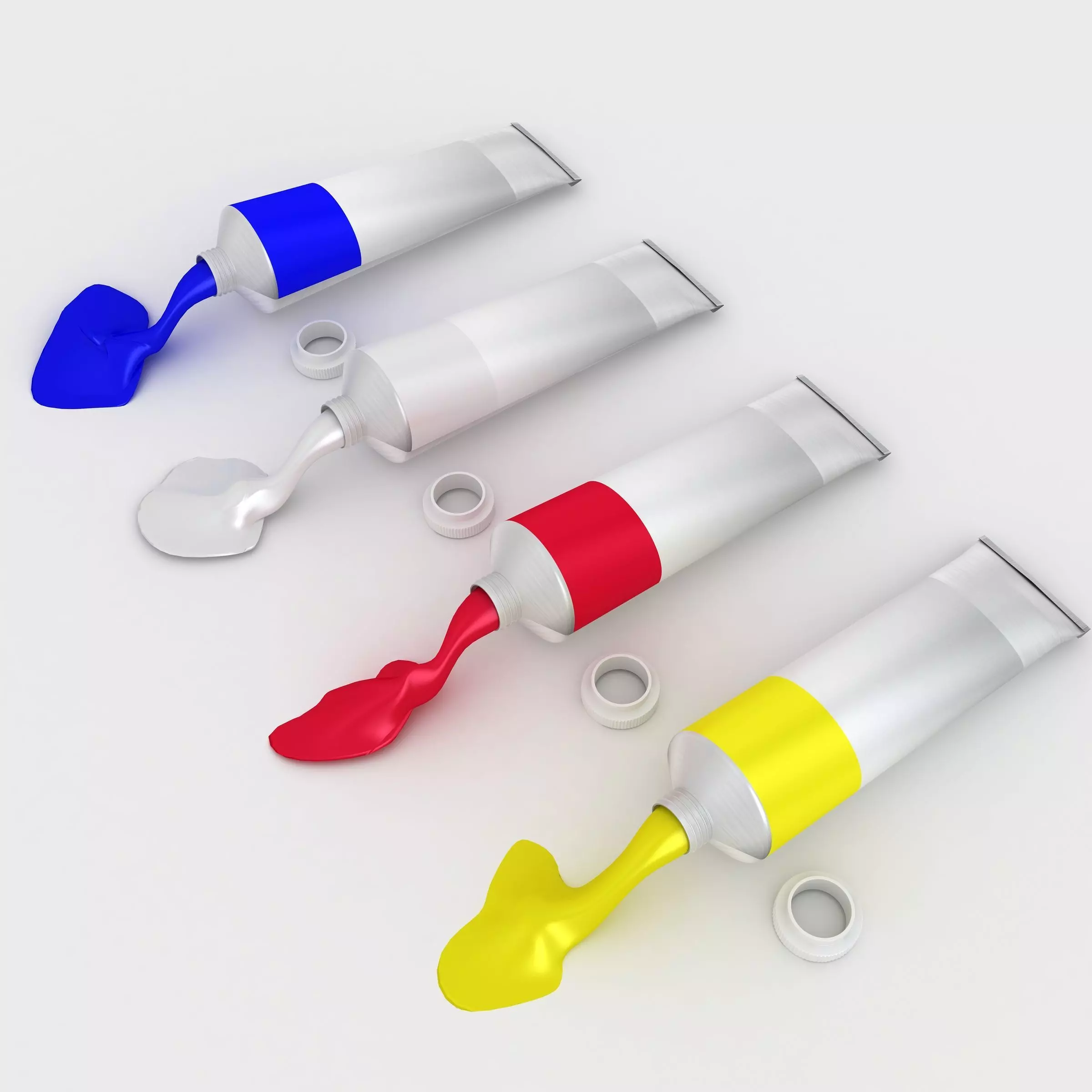 Oil Paint Tubes 4 Colors Set 3D model_1