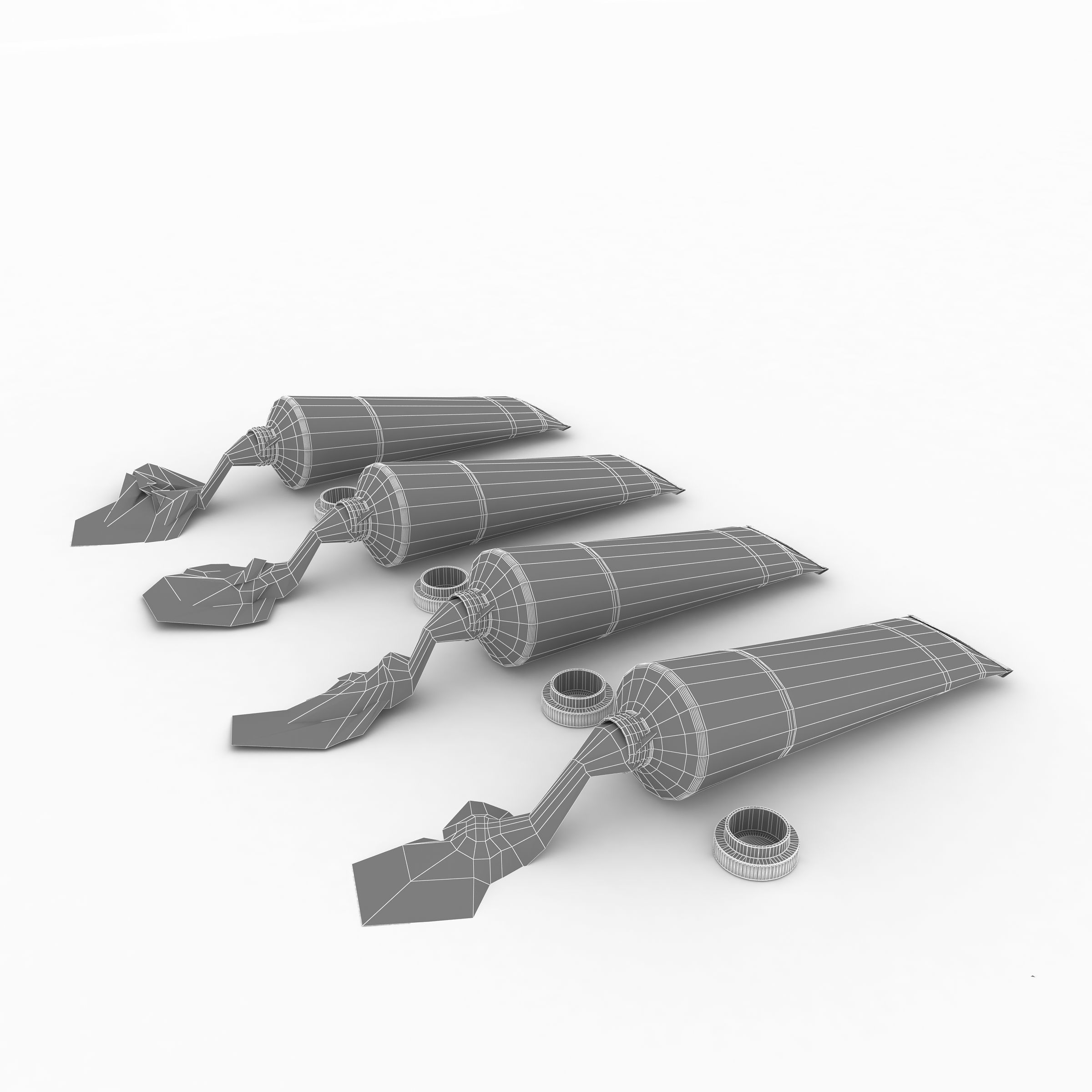 Oil Paint Tubes 4 Colors Set 3D model_8