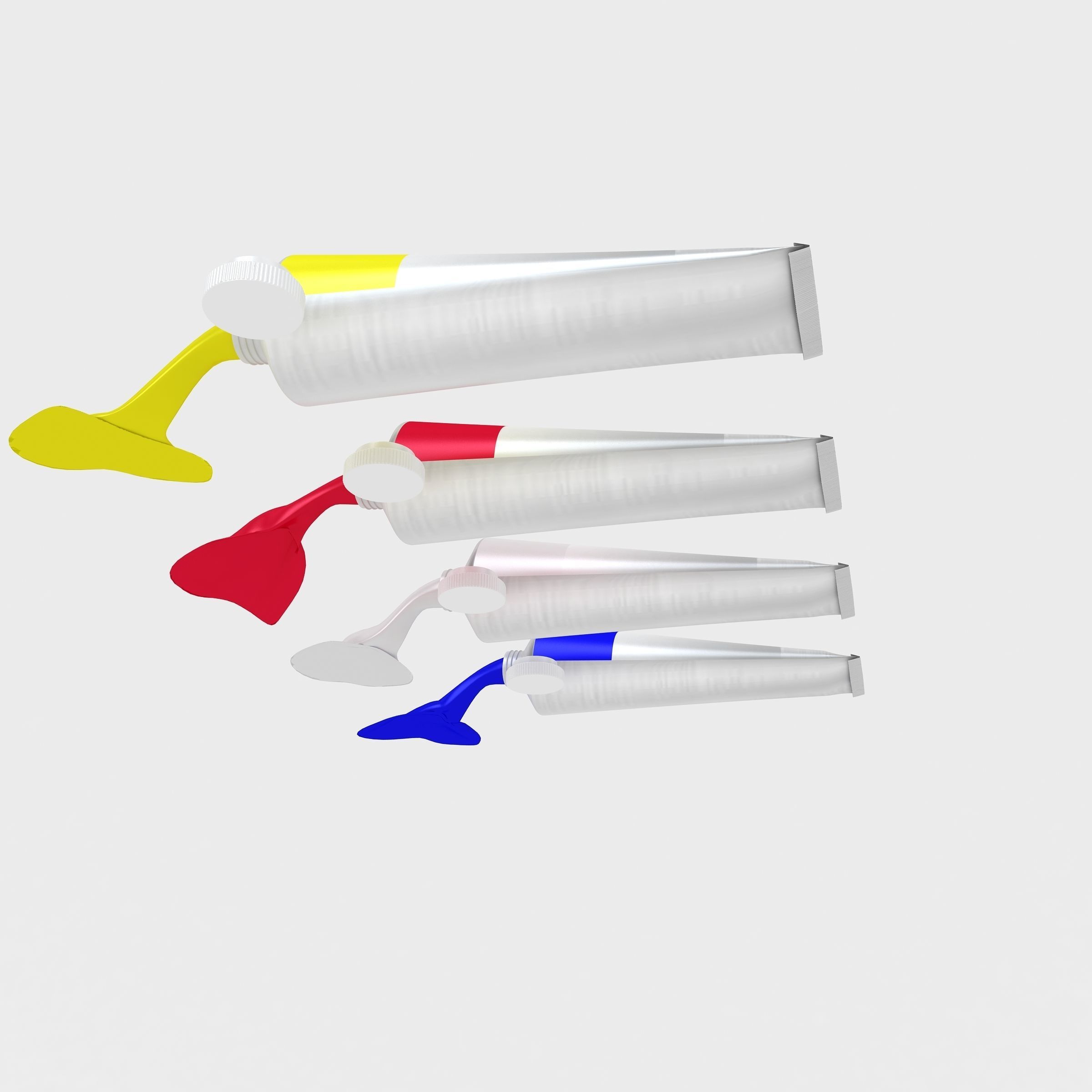 Oil Paint Tubes 4 Colors Set 3D model_4