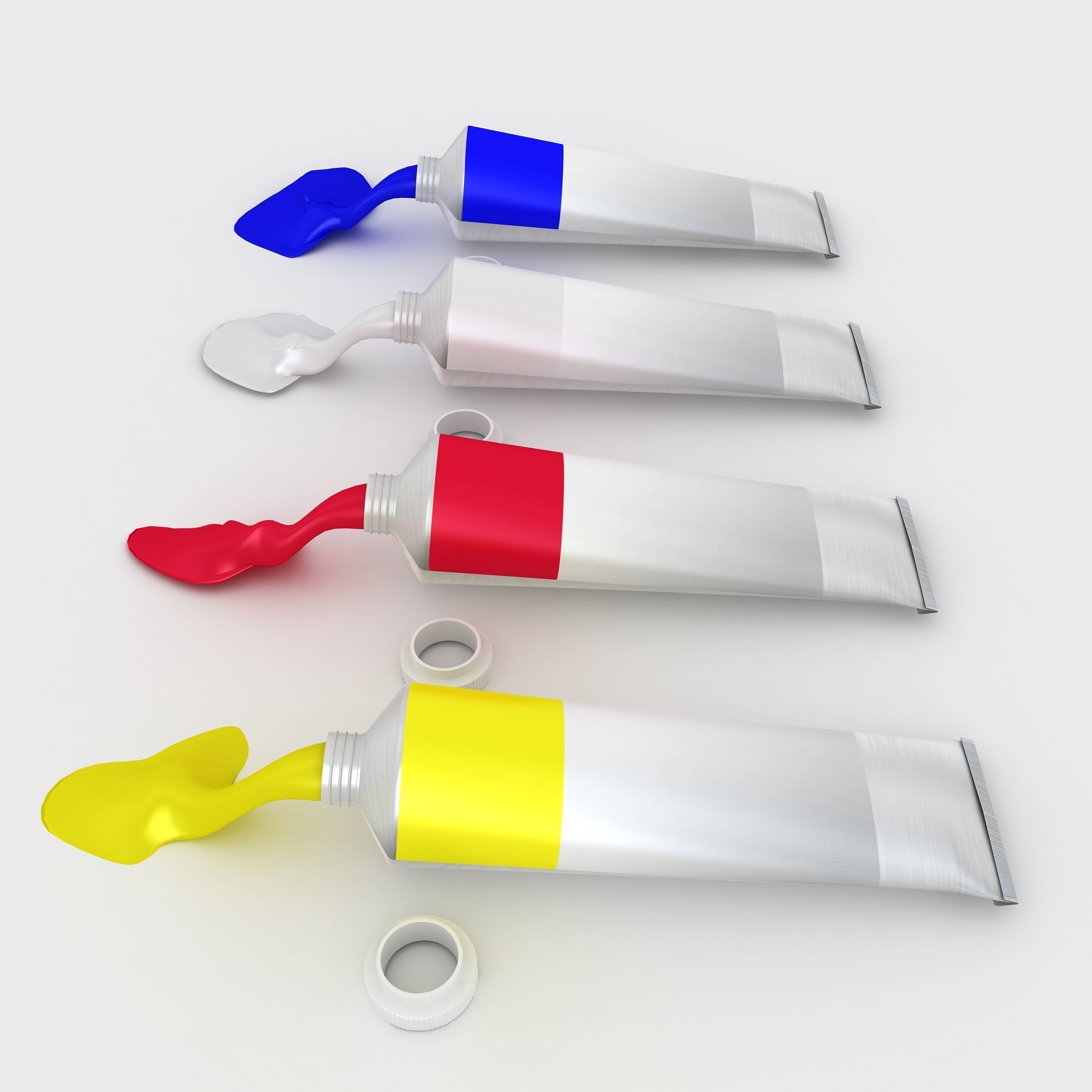 Oil Paint Tubes 4 Colors Set 3D model_6