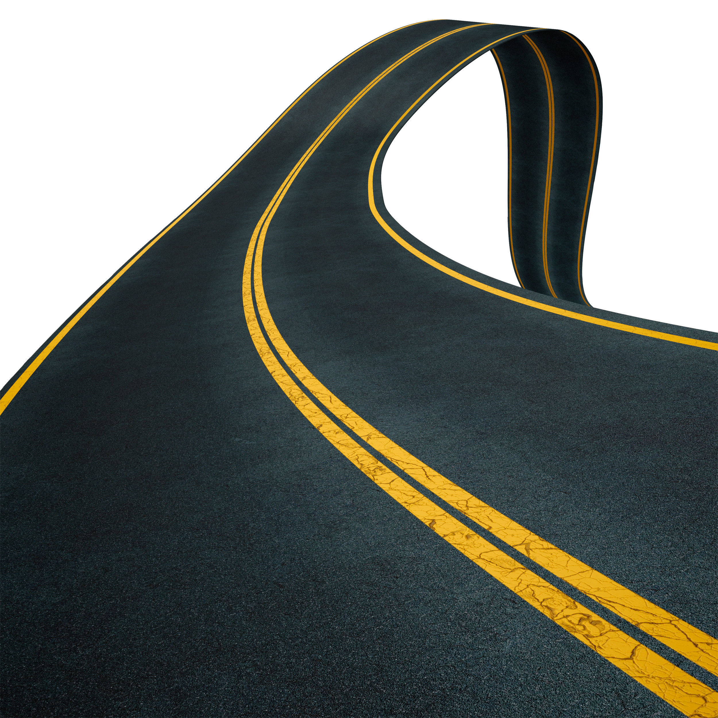 Editable winding asphalt two lane road with markings 01 3D model_2