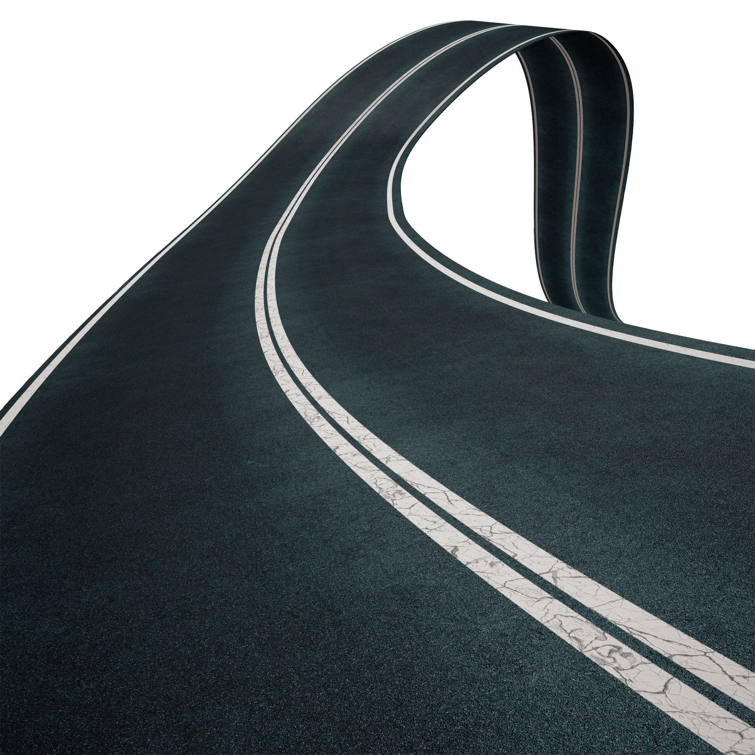 Editable winding asphalt two lane road with markings 01 3D model_1