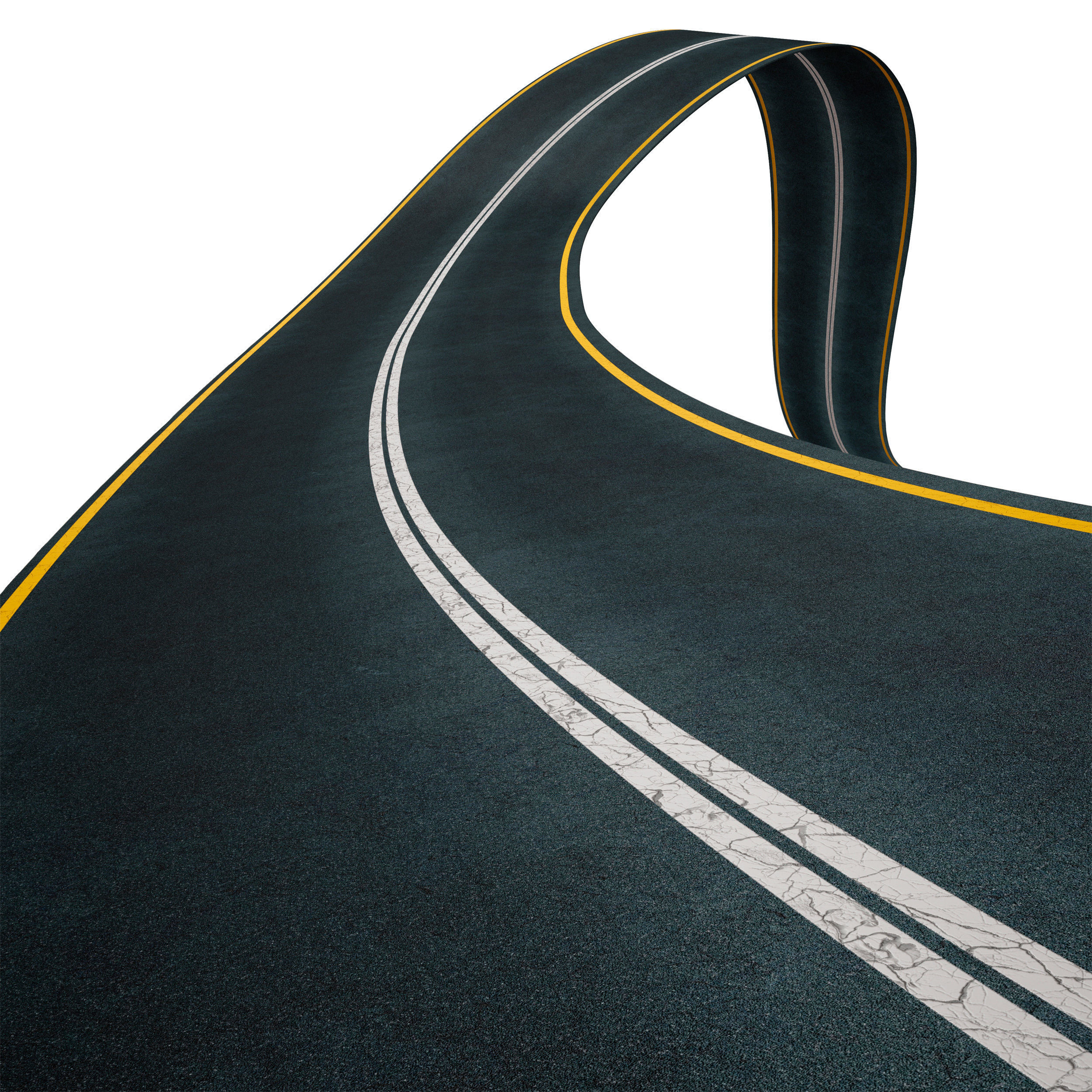 Editable winding asphalt two lane road with markings 01 3D model_3