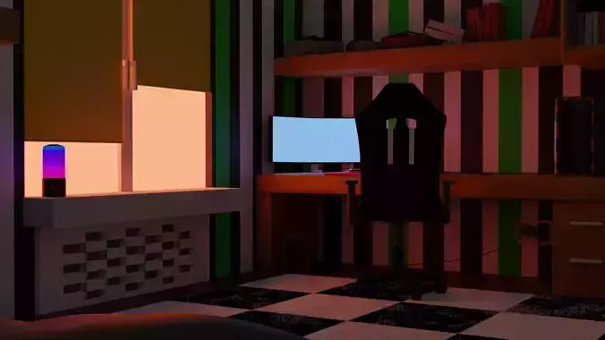 Bedroom room with desk and lamp