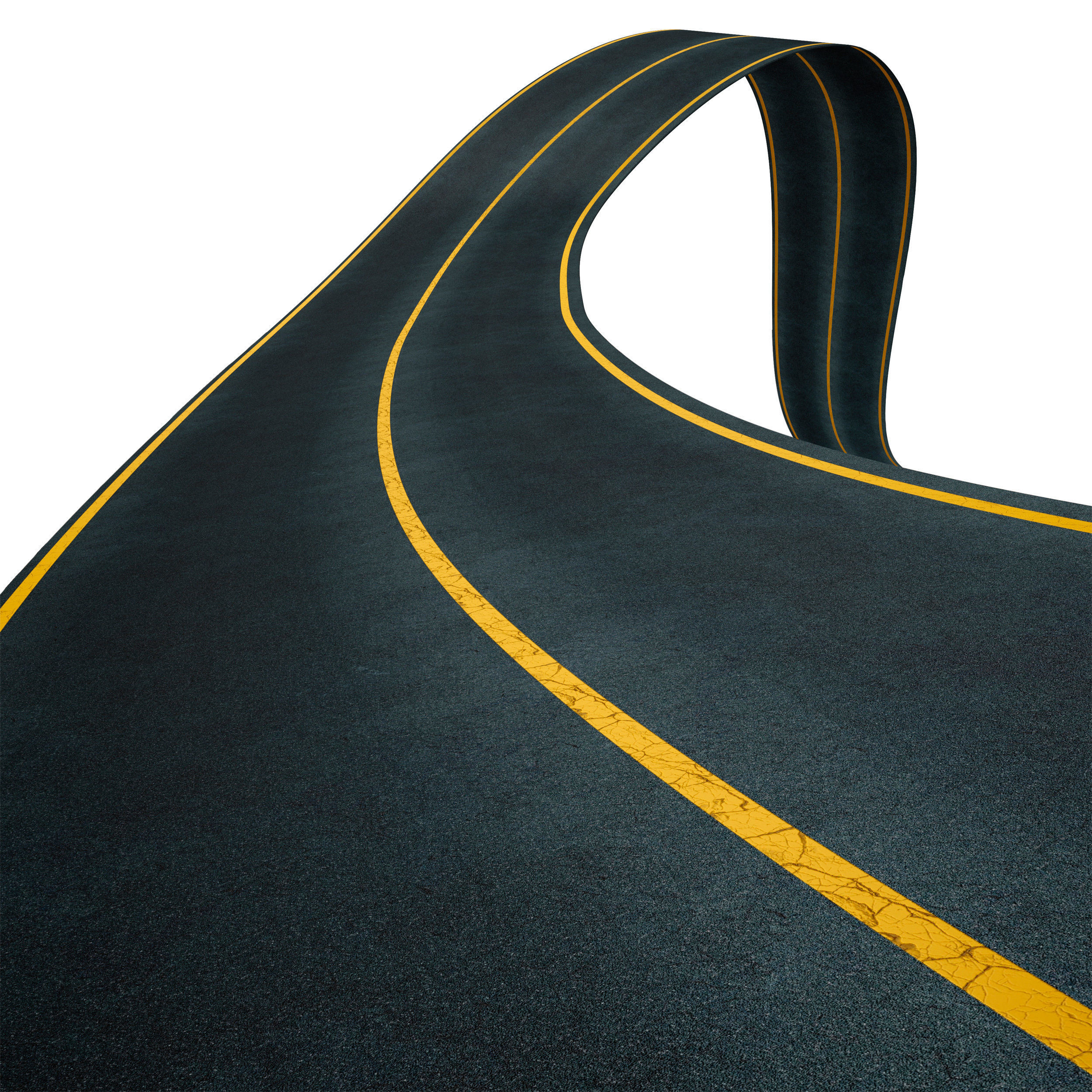 Editable winding asphalt two lane road with markings 04 3D model_1
