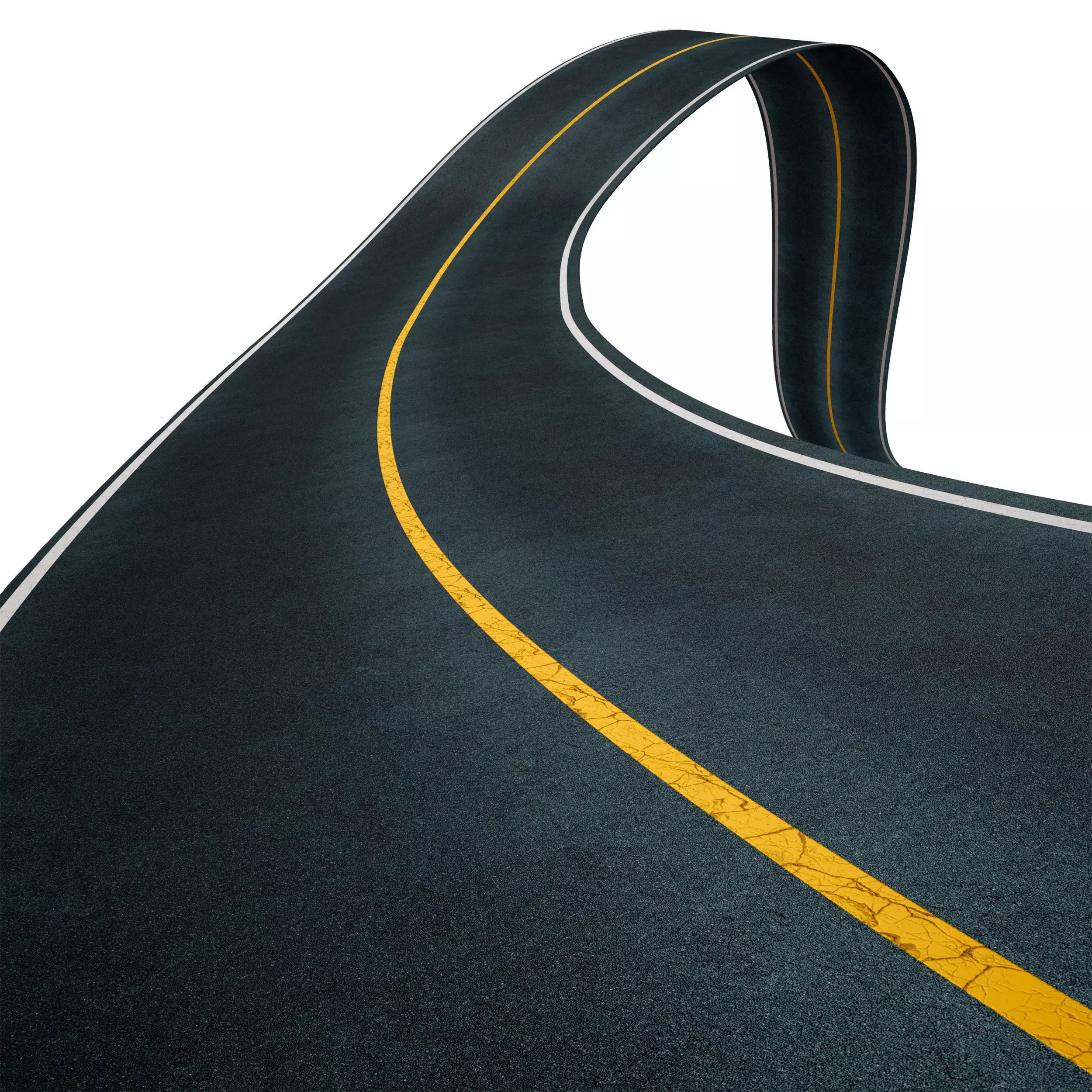 Editable winding asphalt two lane road with markings 04 3D model_0