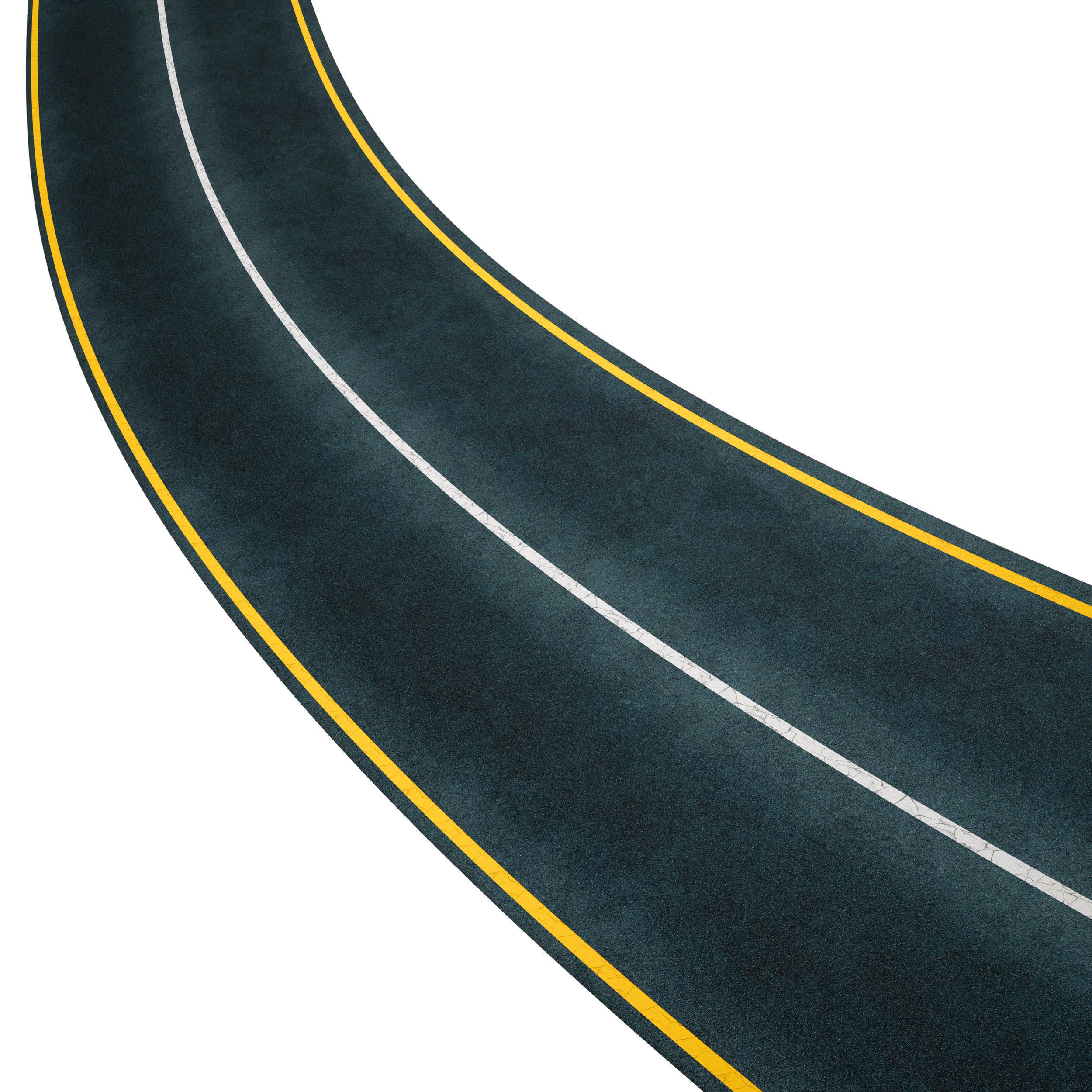Editable winding asphalt two lane road with markings 04 3D model_7