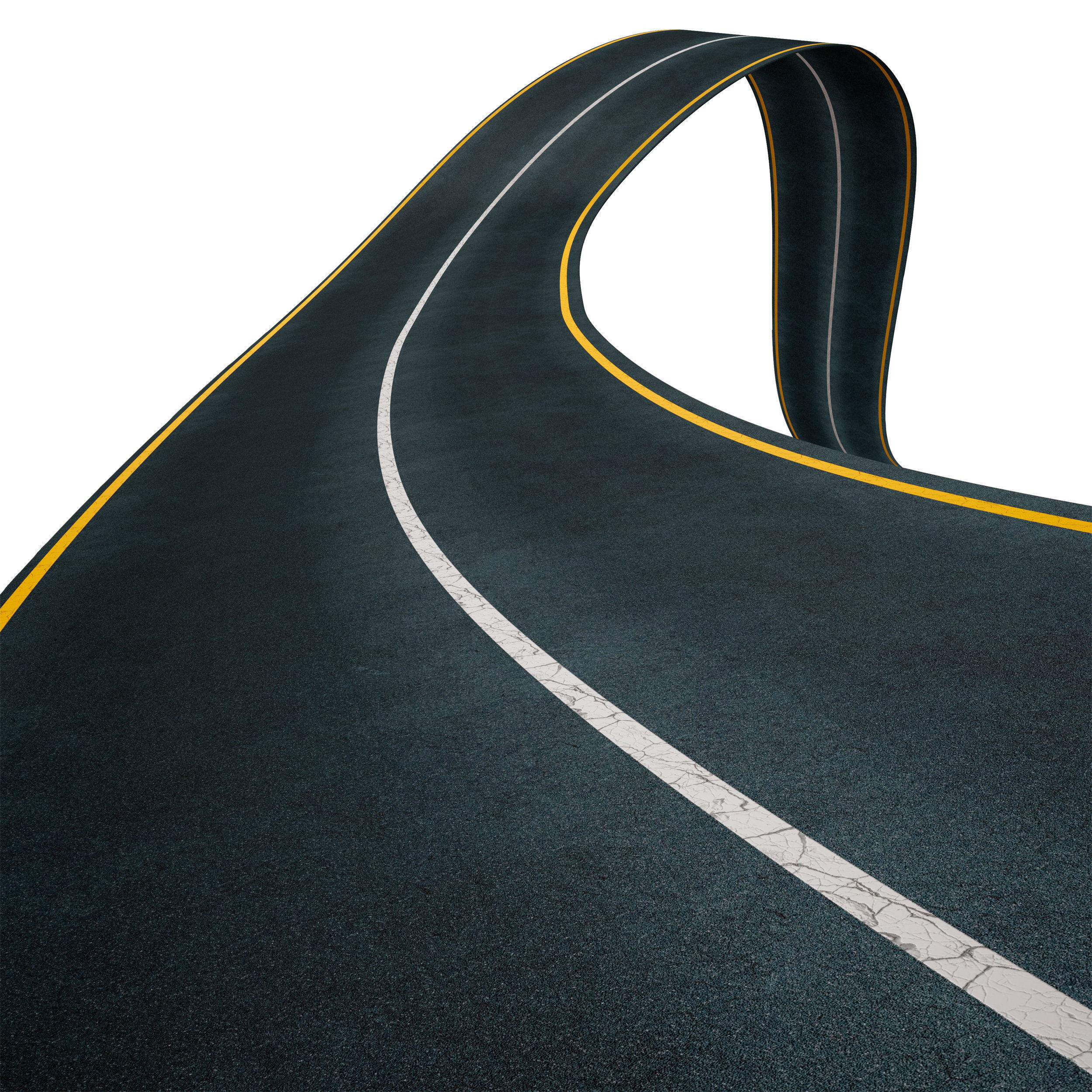 Editable winding asphalt two lane road with markings 04 3D model_3