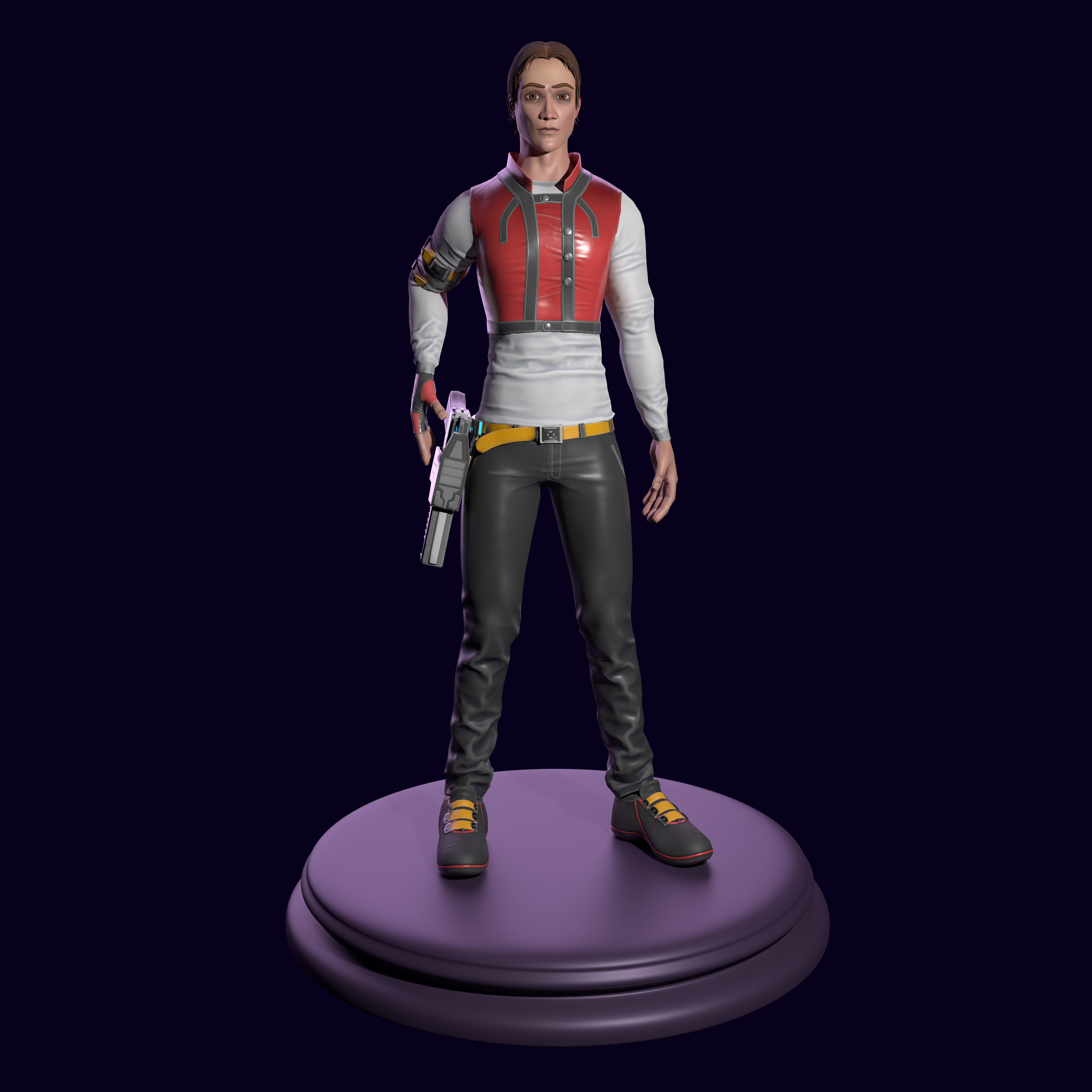 Sci-fi stylized character with plasma pistol Low-poly 3D model_9