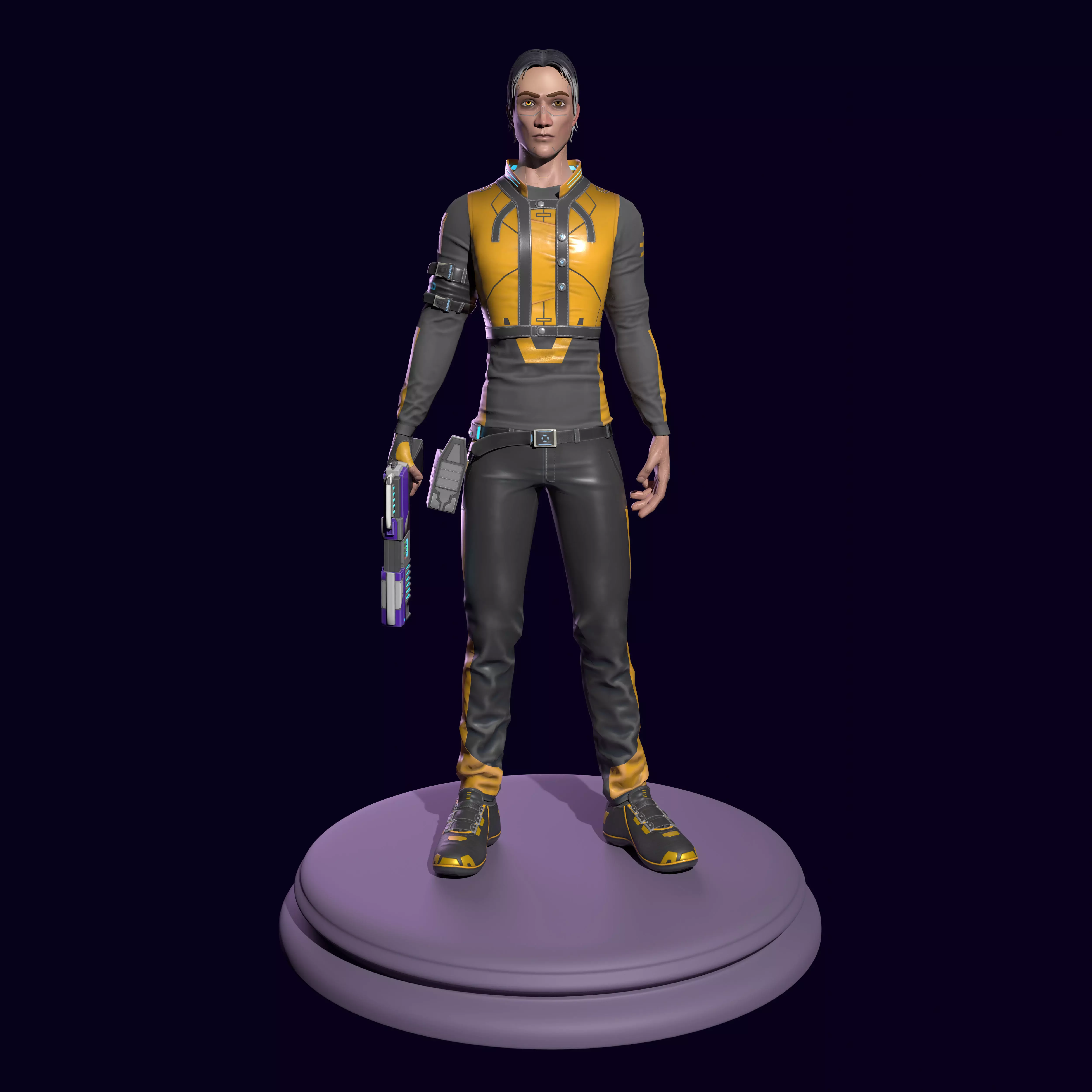Sci-fi stylized character with plasma pistol Low-poly 3D model_0