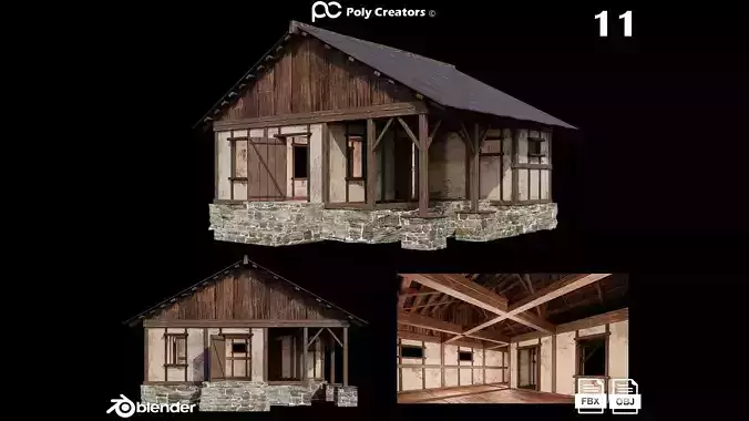 Medieval Houses 11 - 4K Textures Game Ready Low-poly 3D model