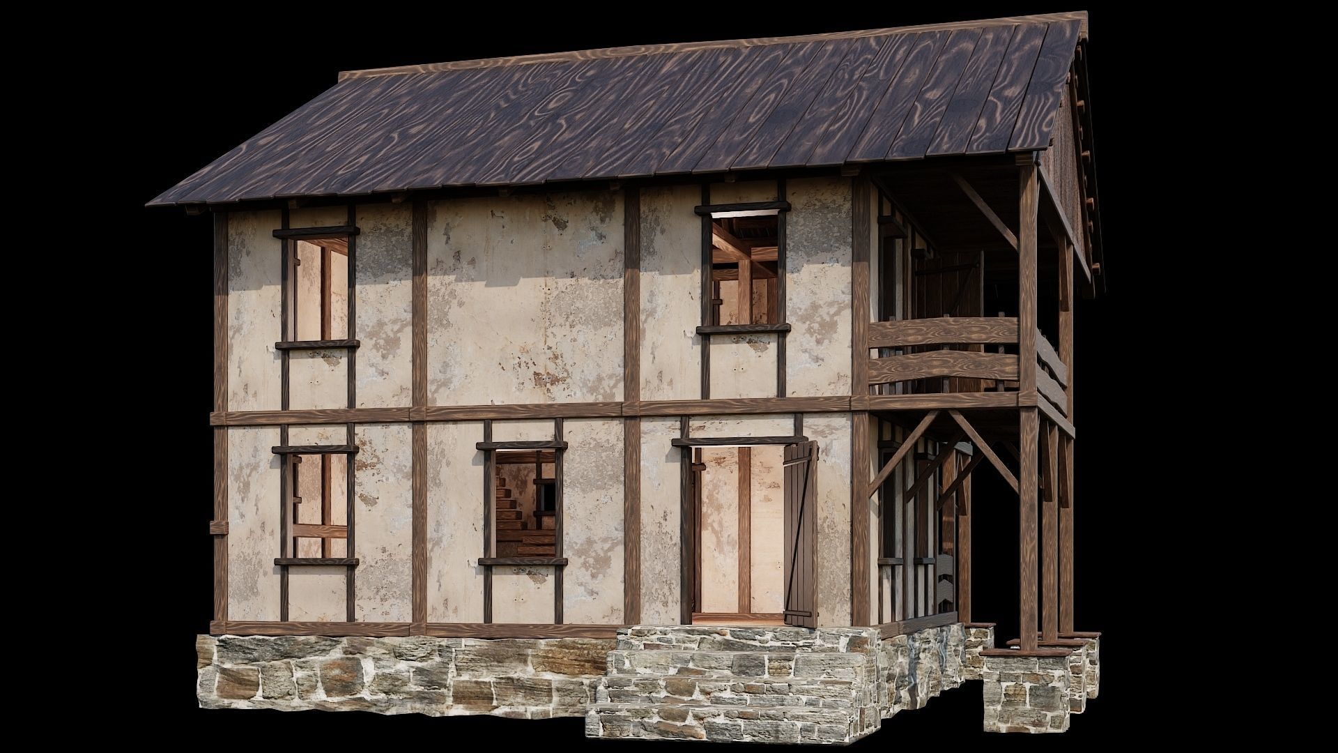 Medieval Houses 12 - 4K Textures Game Ready Low-poly 3D model_10