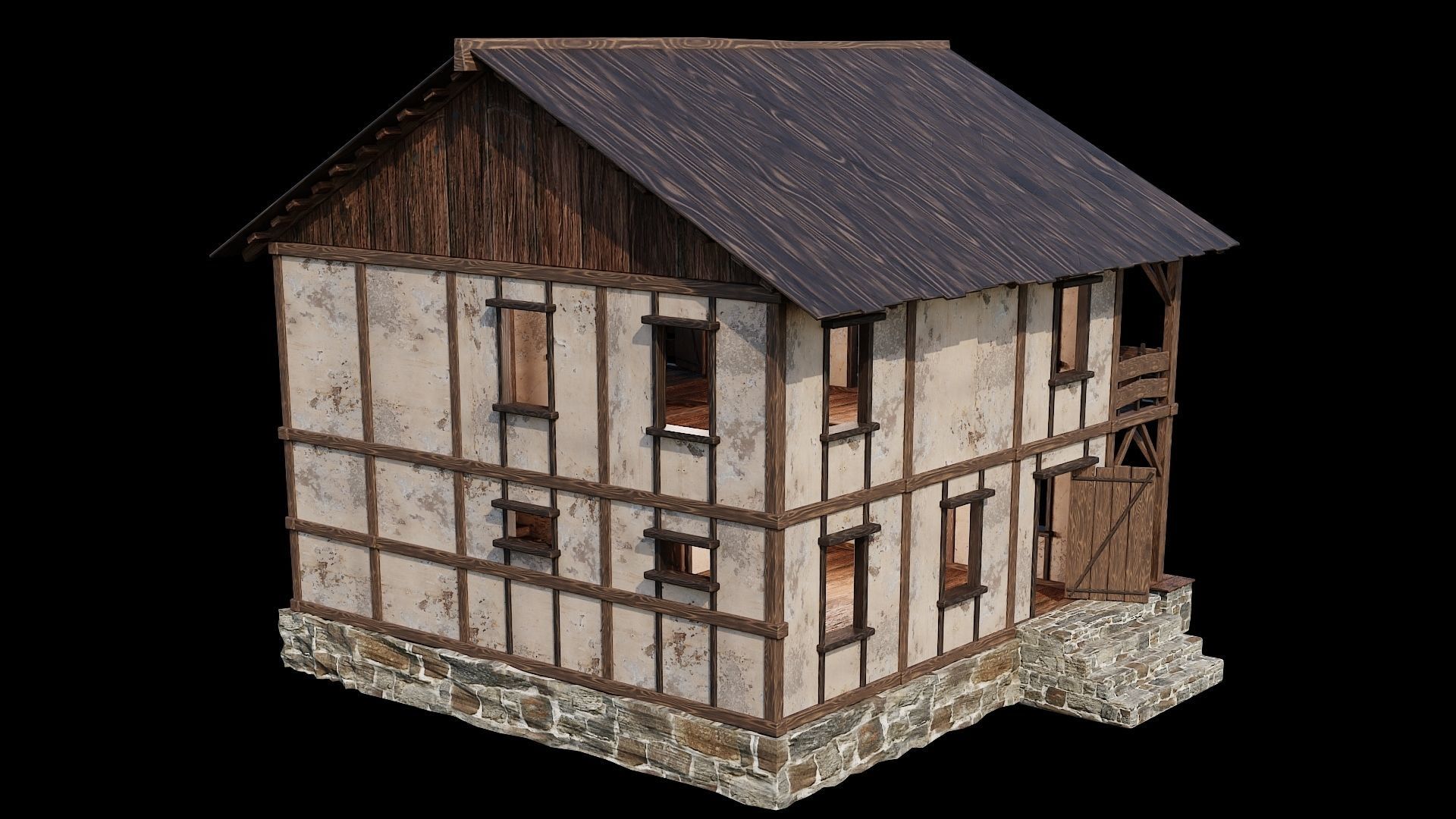 Medieval Houses 12 - 4K Textures Game Ready Low-poly 3D model_13
