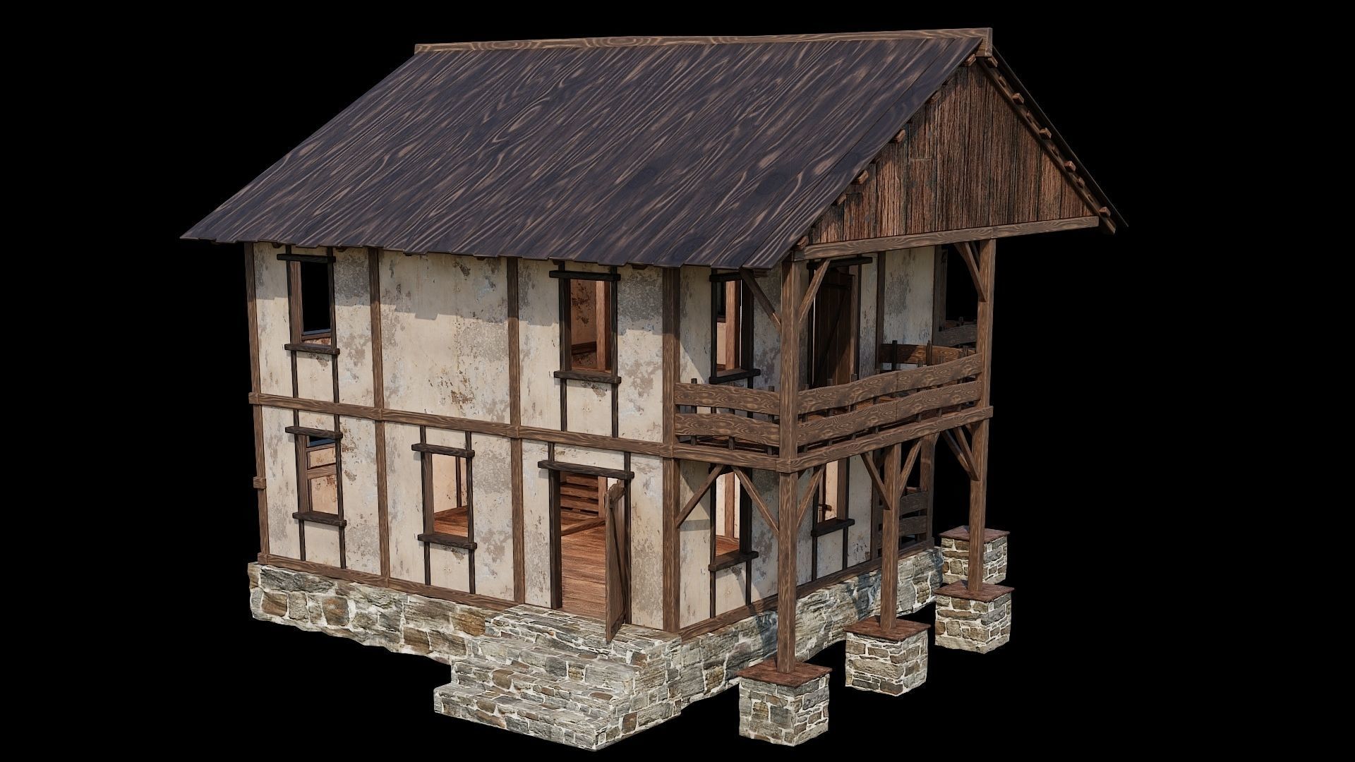 Medieval Houses 12 - 4K Textures Game Ready Low-poly 3D model_12