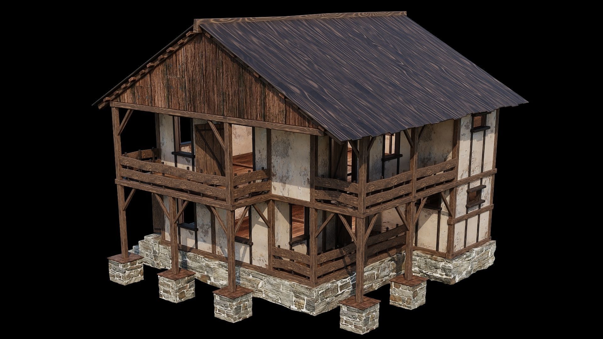 Medieval Houses 12 - 4K Textures Game Ready Low-poly 3D model_7