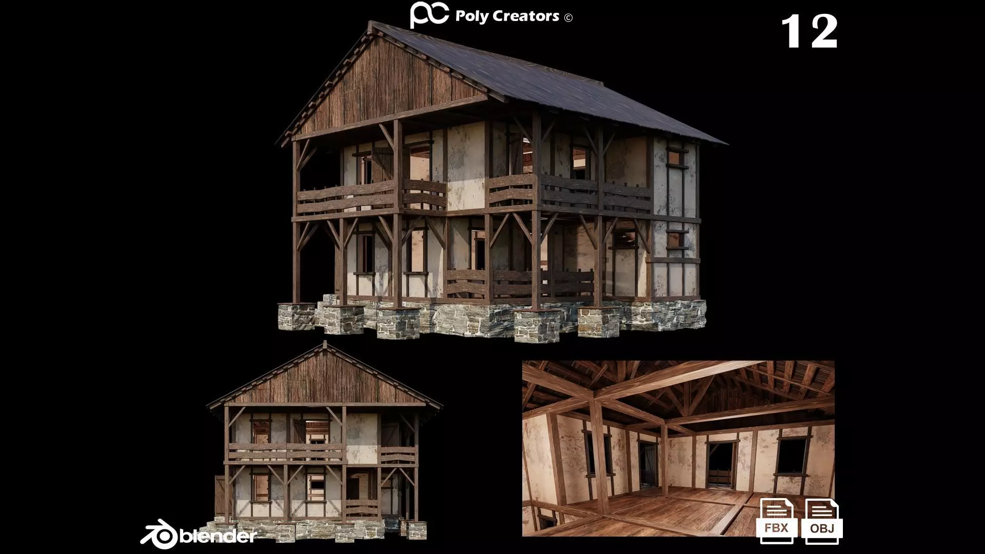 Medieval Houses 12 - 4K Textures Game Ready Low-poly 3D model_0