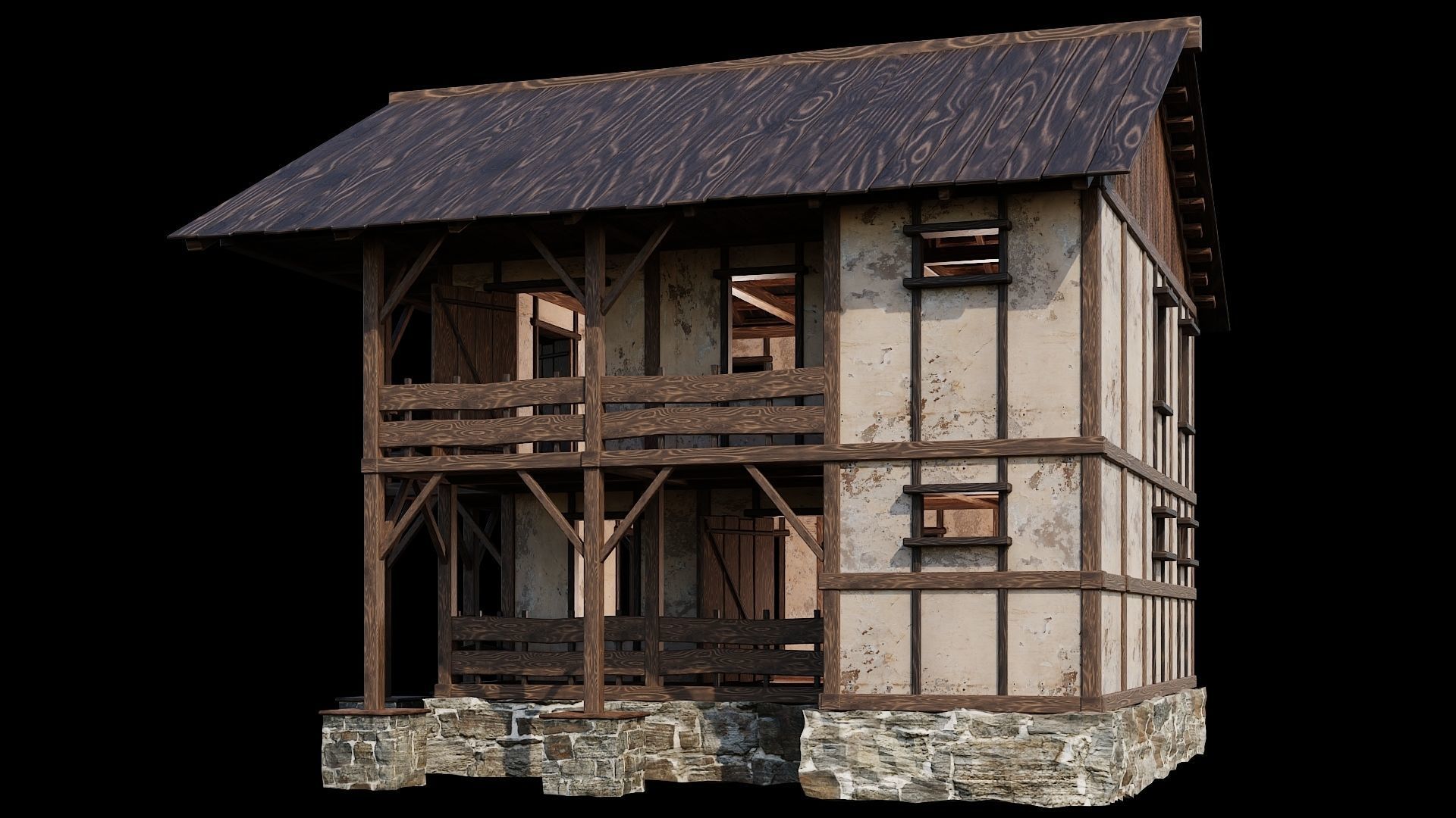 Medieval Houses 12 - 4K Textures Game Ready Low-poly 3D model_11