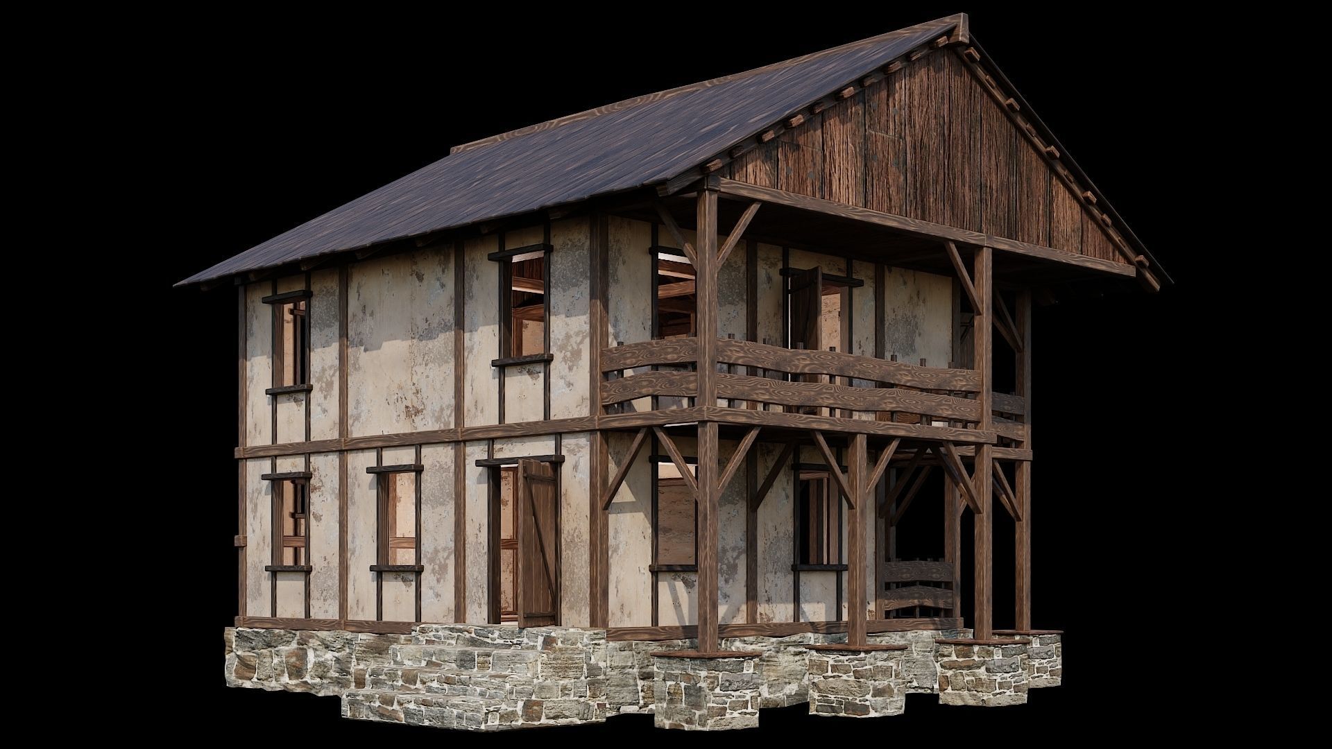 Medieval Houses 12 - 4K Textures Game Ready Low-poly 3D model_1