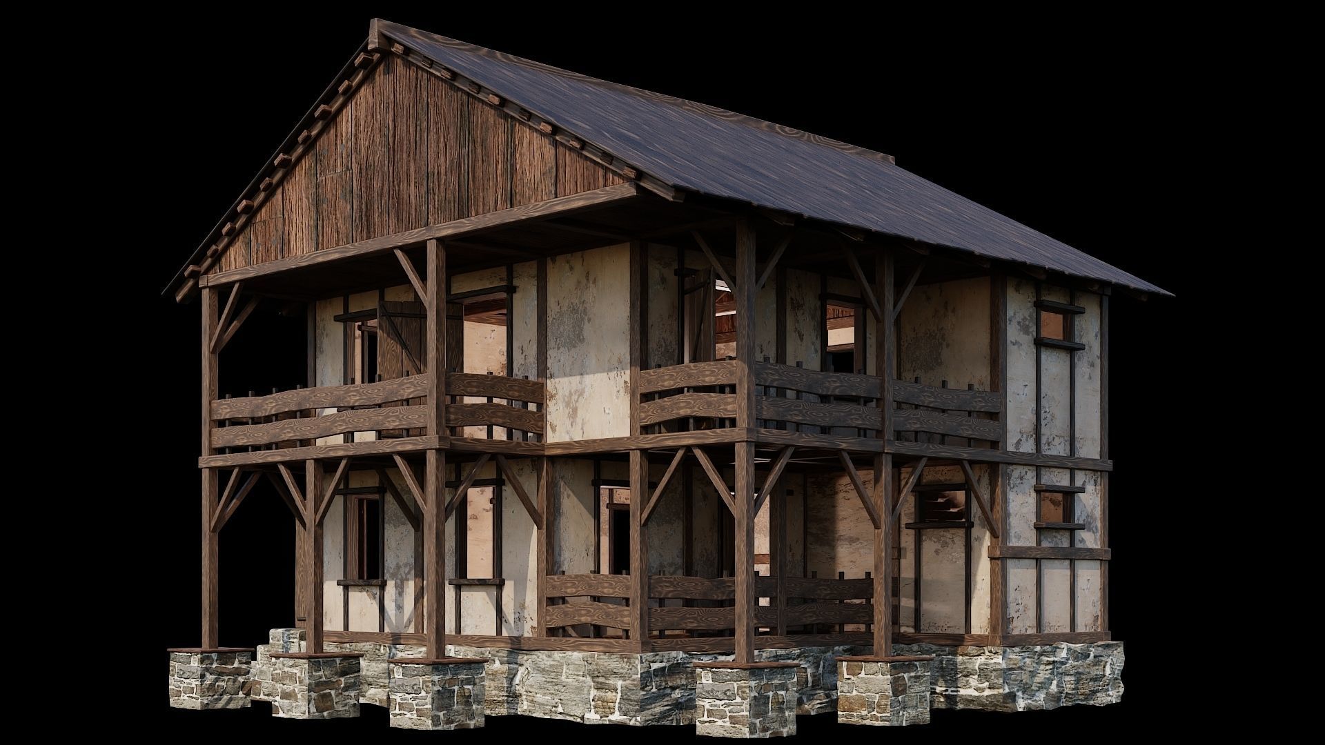 Medieval Houses 12 - 4K Textures Game Ready Low-poly 3D model_3