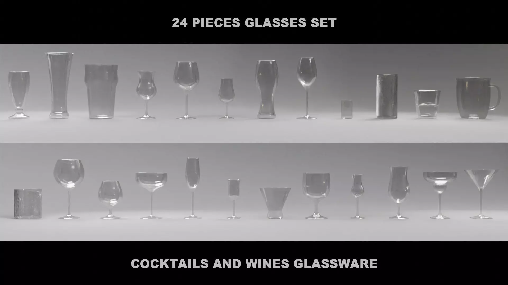 24 Pieces  Wine and Cocktail Glasses Set 3D model_0