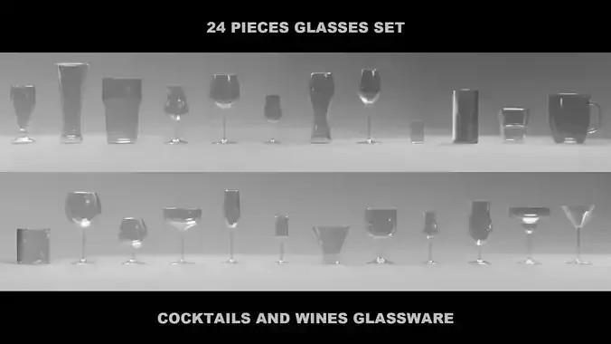 24 Pieces  Wine and Cocktail Glasses Set
