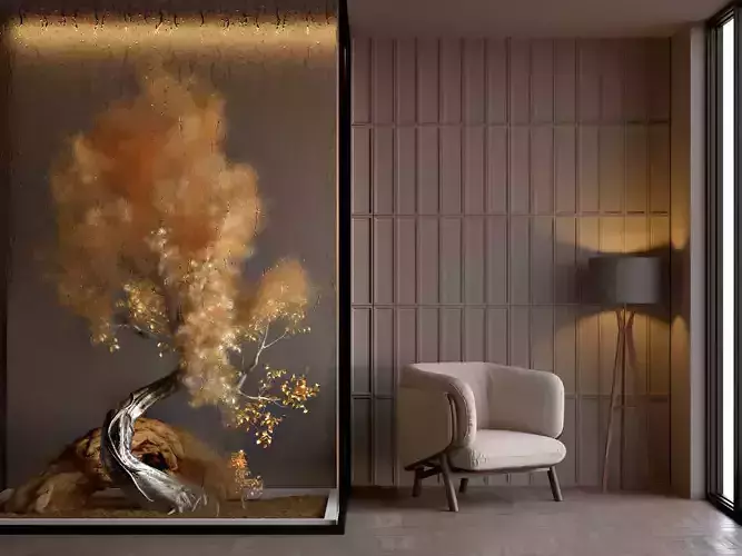 Bonsai Tree with Frosted Glass and Warm Sitting Place