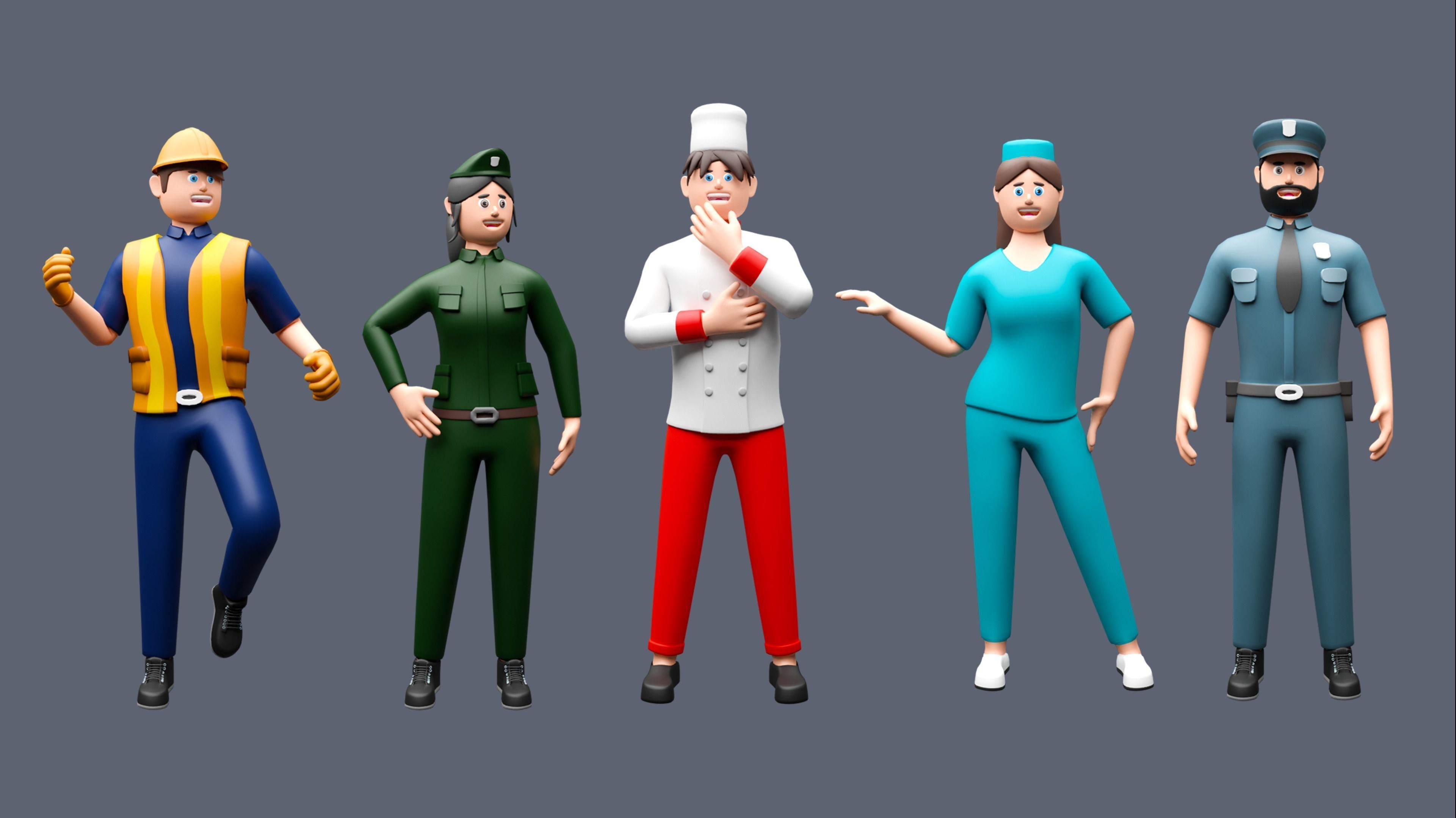 Cartoon characters 1 03 professions Low-poly 3D model_3