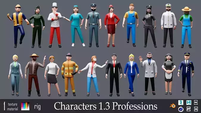 Cartoon characters 1 03 professions Low-poly 3D model