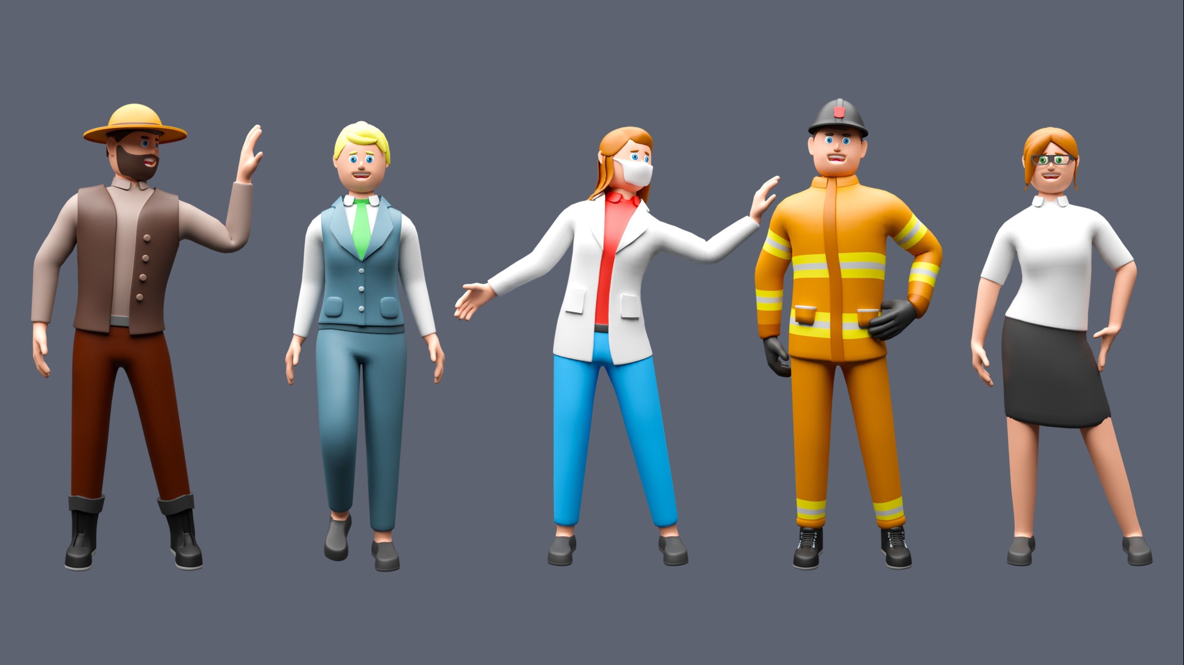 Cartoon characters 1 03 professions Low-poly 3D model_5
