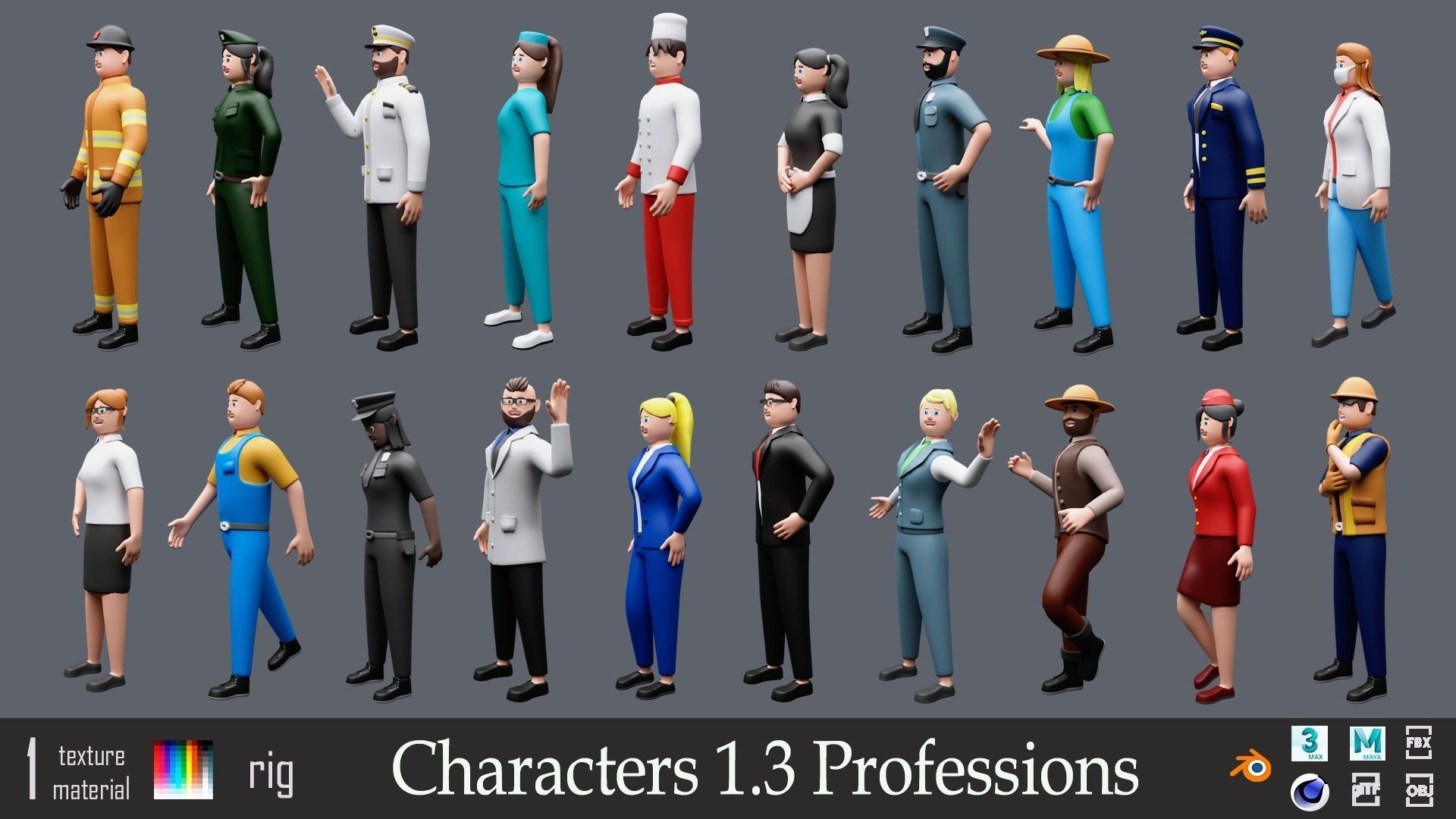 Cartoon characters 1 03 professions Low-poly 3D model_2
