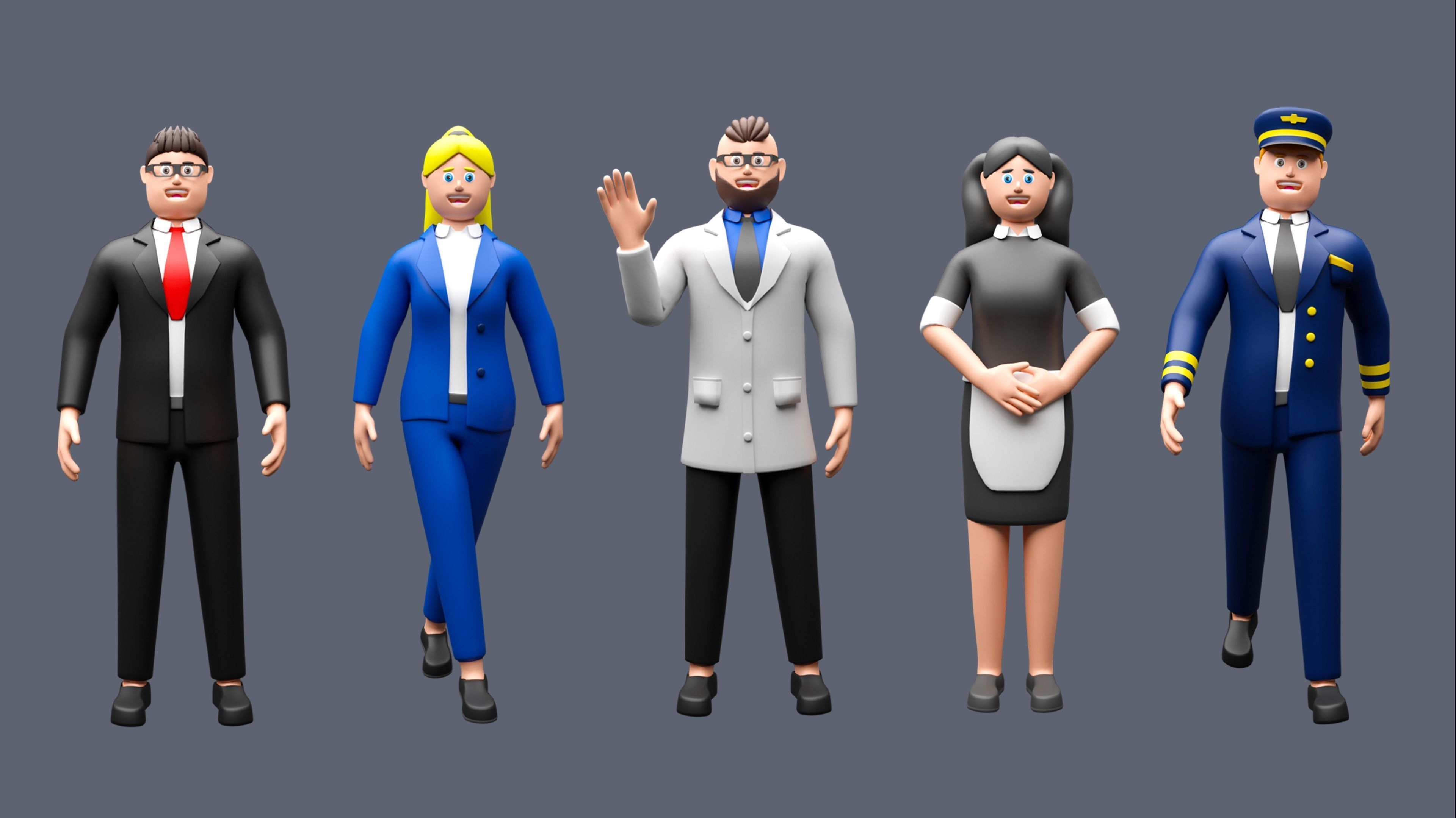 Cartoon characters 1 03 professions Low-poly 3D model_6