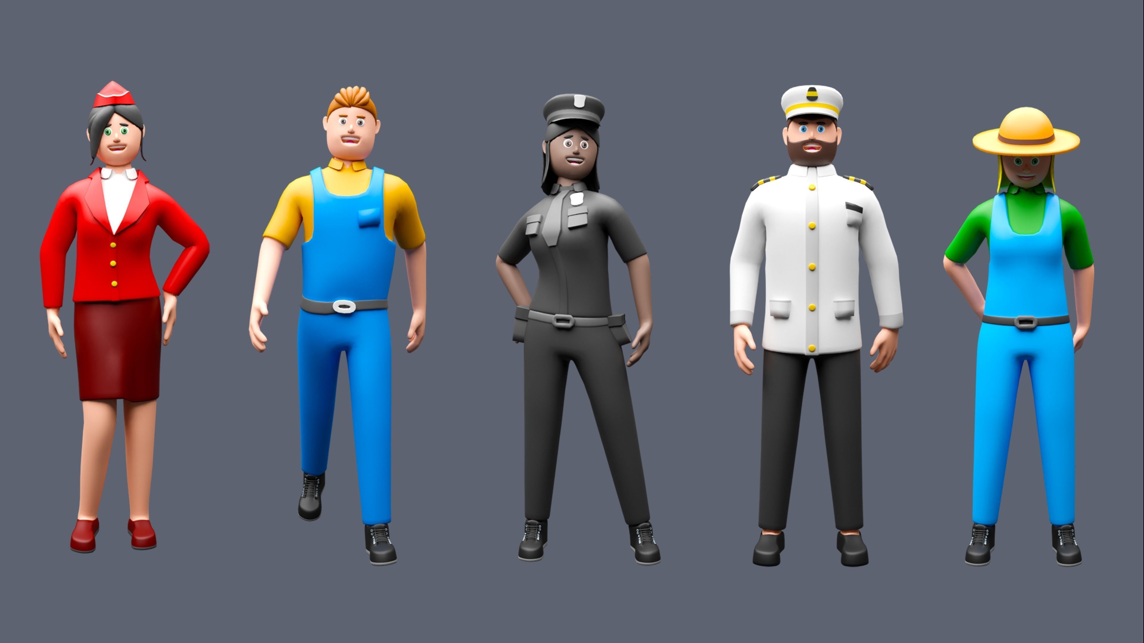 Cartoon characters 1 03 professions Low-poly 3D model_4