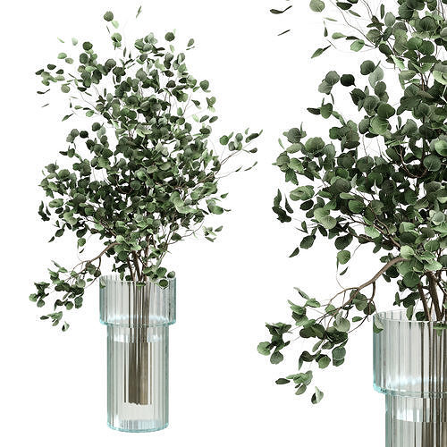 Eucalyptus branch in a green glass vase - bouquet 28 Low-poly 3D model