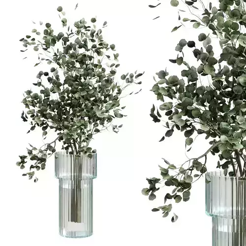 Eucalyptus branch in a green glass vase - bouquet 28