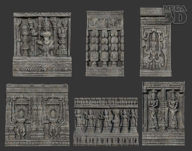 Ancient Hindu Temple Wall modular Ultra HD 16K Texture - 221009 Low-poly 3D model