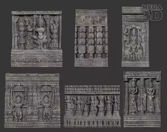 Ancient Hindu Temple Wall modular Ultra HD 16K Texture - 221009 Low-poly 3D model