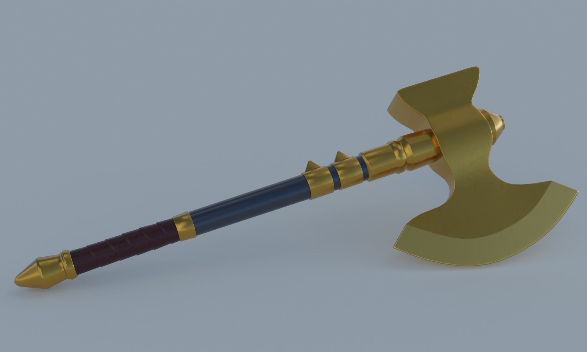Golden axe hammer battle weapon low poly PBR 3D model Low-poly 3D model_11