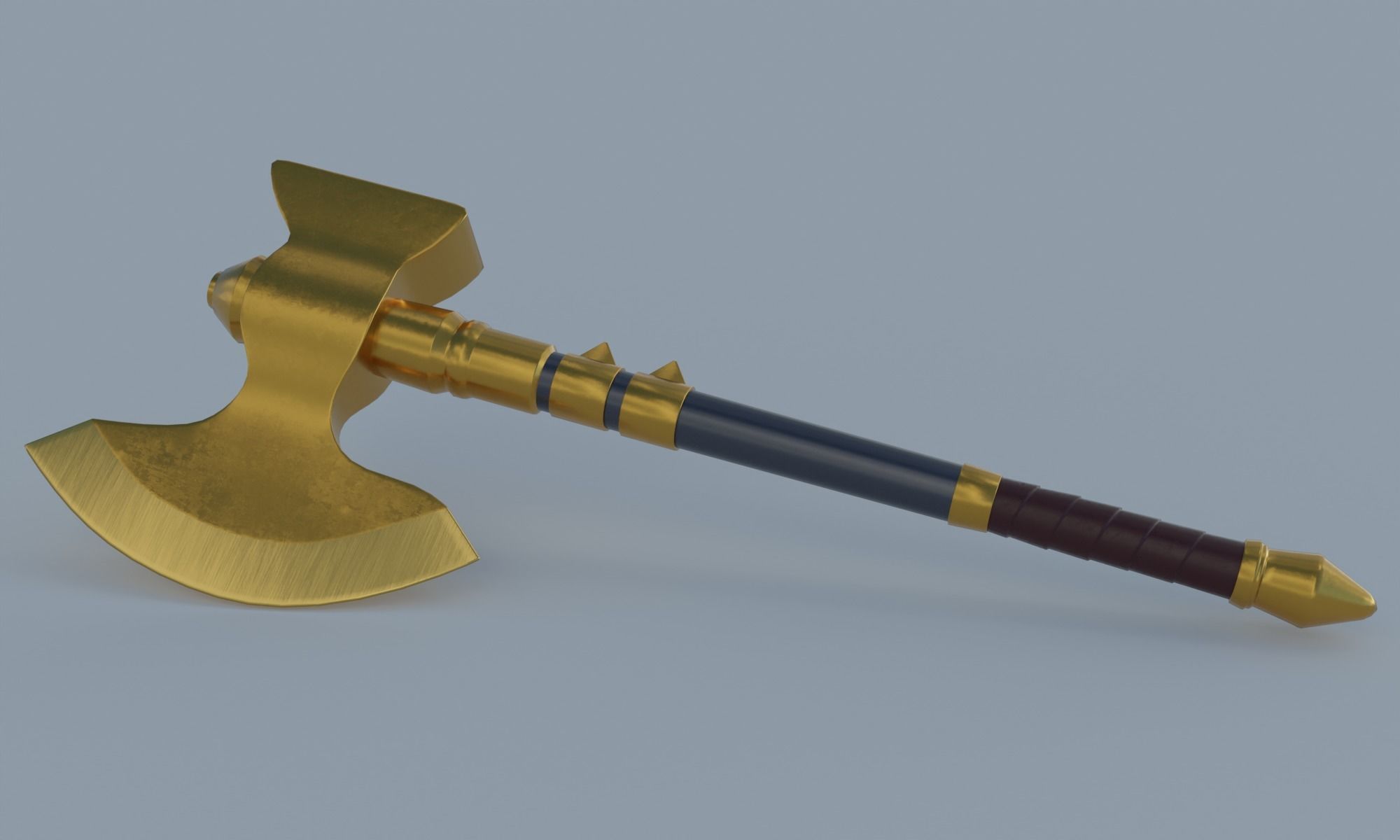 Golden axe hammer battle weapon low poly PBR 3D model Low-poly 3D model_3