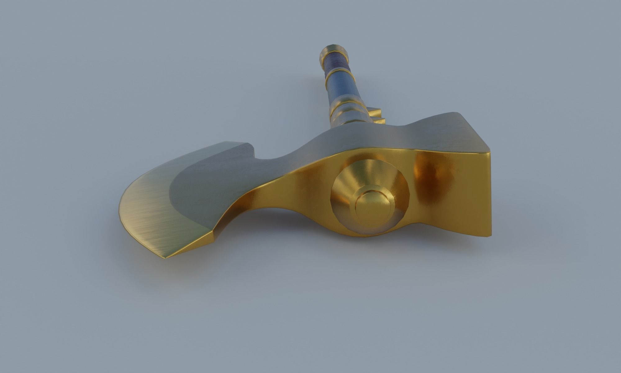 Golden axe hammer battle weapon low poly PBR 3D model Low-poly 3D model_14