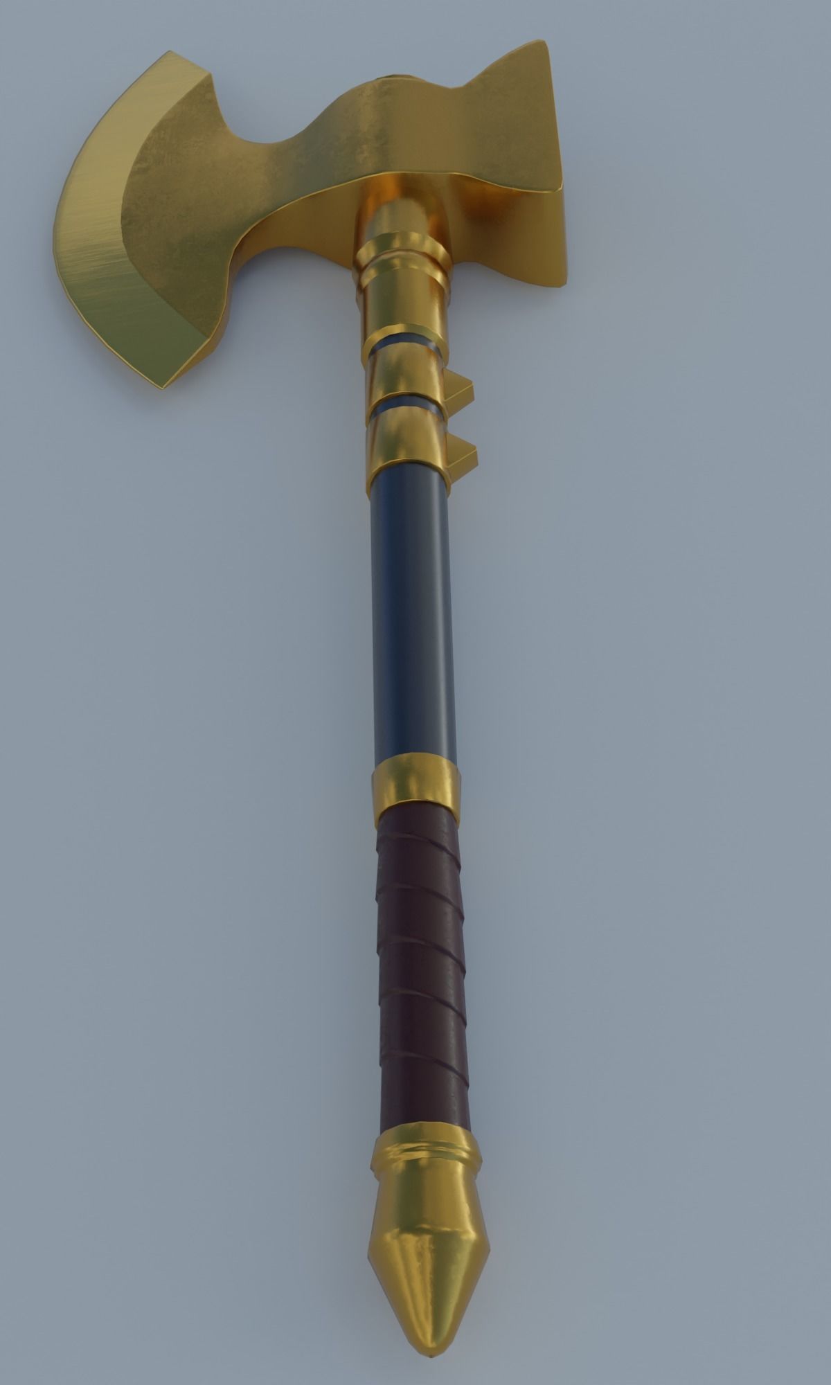 Golden axe hammer battle weapon low poly PBR 3D model Low-poly 3D model_6