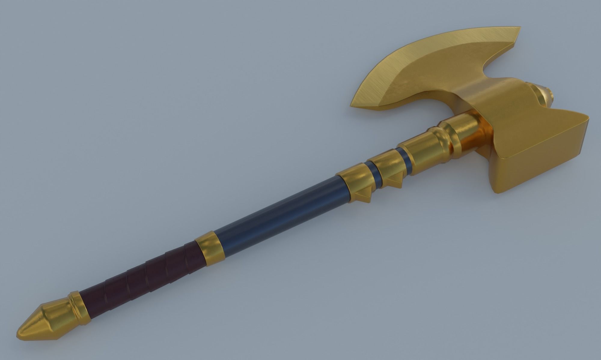 Golden axe hammer battle weapon low poly PBR 3D model Low-poly 3D model_7