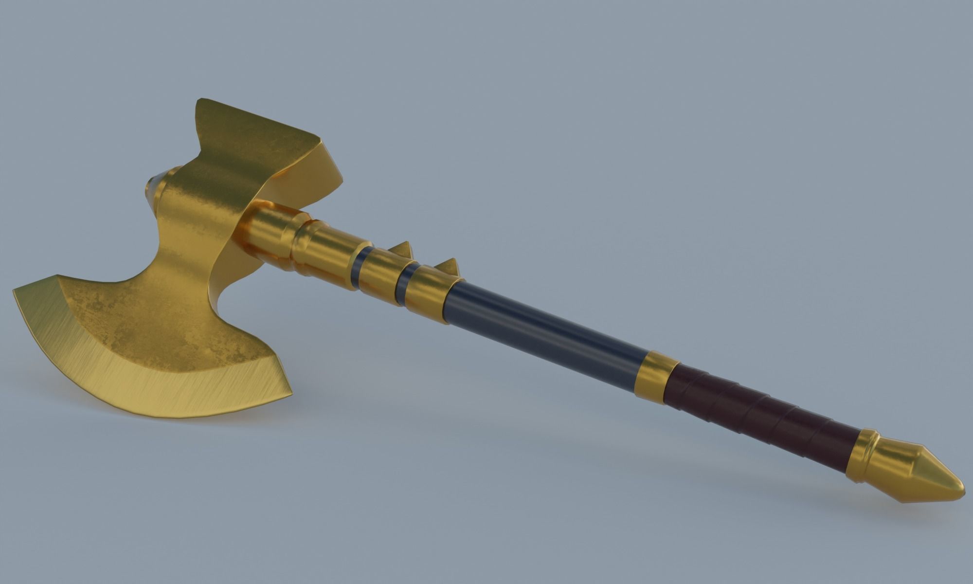 Golden axe hammer battle weapon low poly PBR 3D model Low-poly 3D model_4