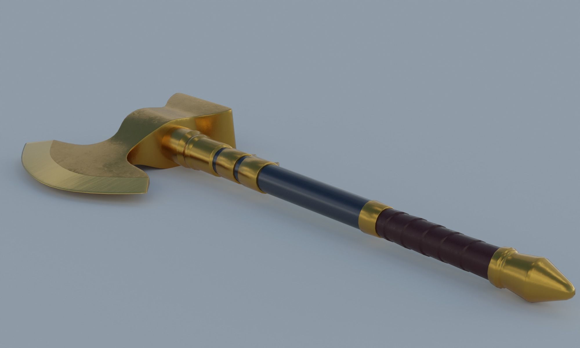 Golden axe hammer battle weapon low poly PBR 3D model Low-poly 3D model_5