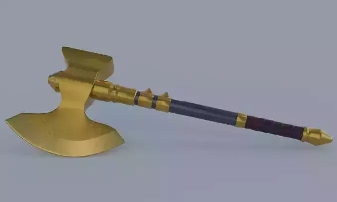Golden axe hammer battle weapon low poly PBR 3D model