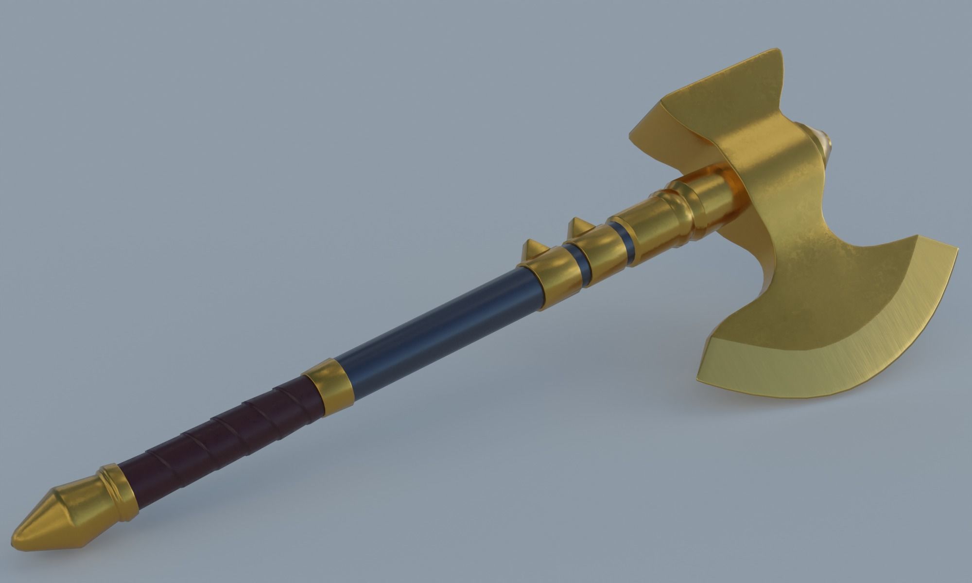 Golden axe hammer battle weapon low poly PBR 3D model Low-poly 3D model_10