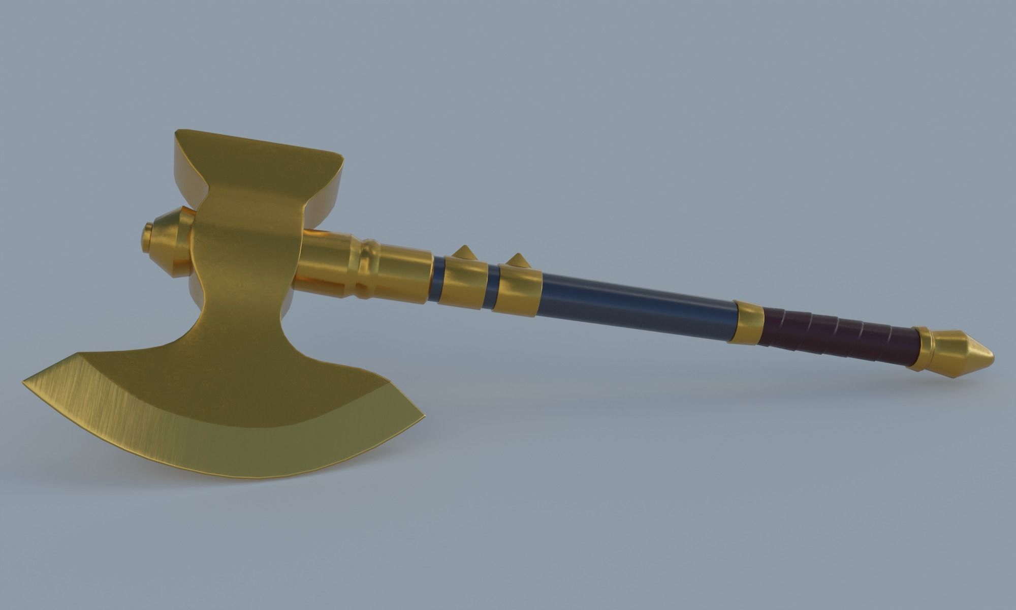 Golden axe hammer battle weapon low poly PBR 3D model Low-poly 3D model_2