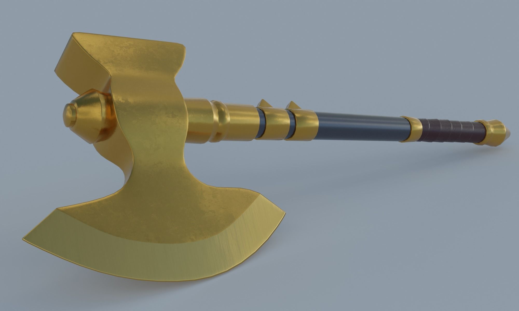 Golden axe hammer battle weapon low poly PBR 3D model Low-poly 3D model_1