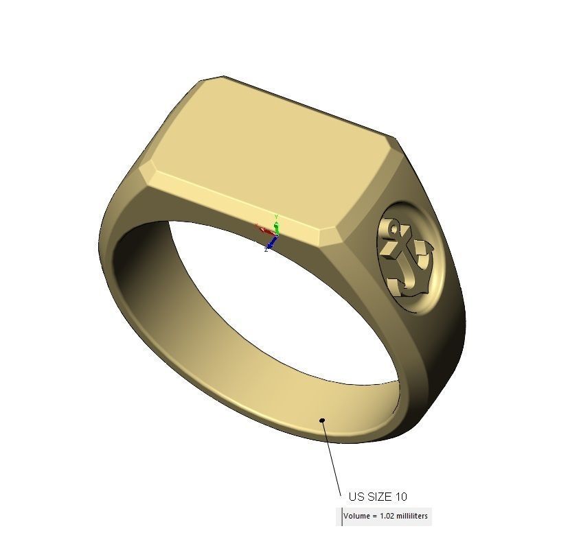 Rectangular Anchor sides signet ring US sizes 7to10 3D print model_10