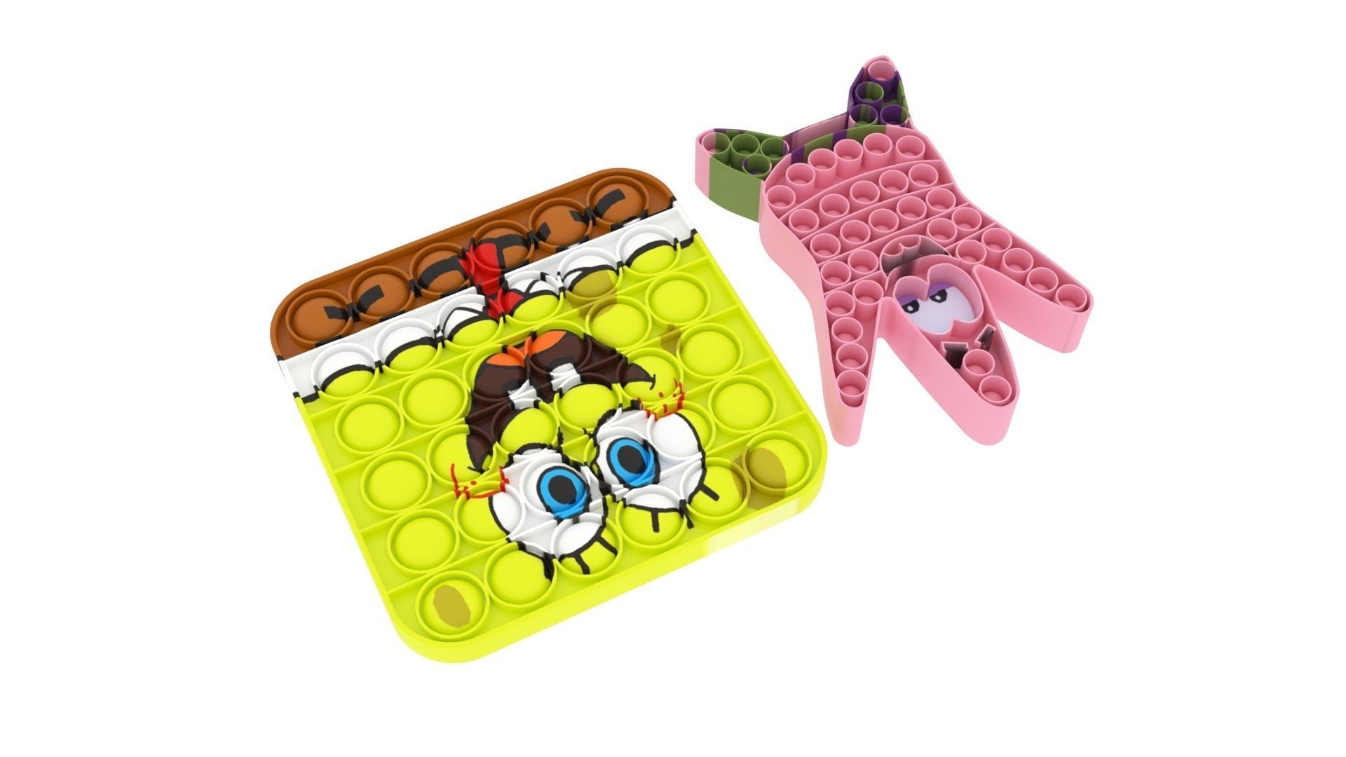 Spongebob and Patrick Pop It Fidget Toys Set 3D model_2