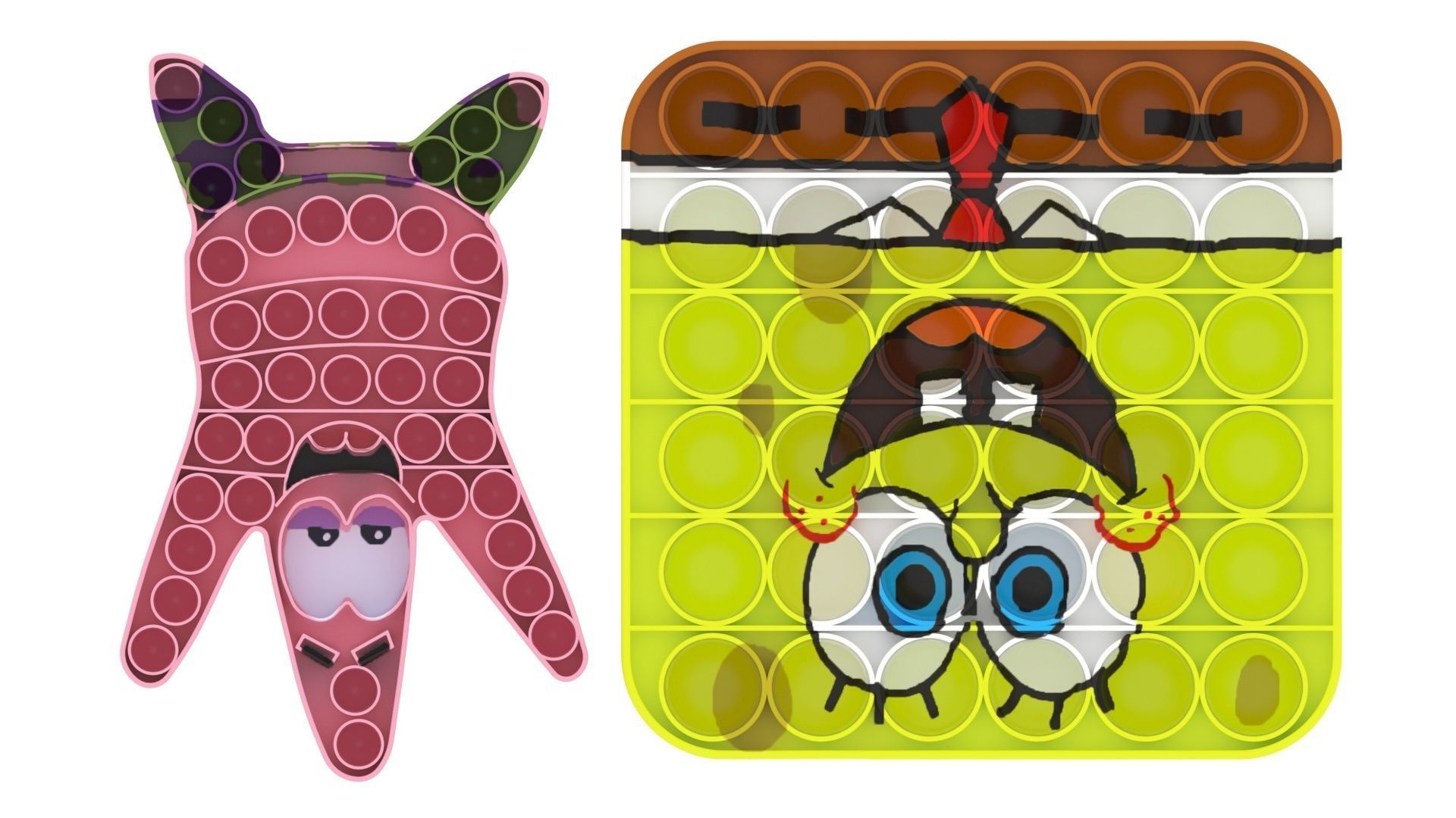 Spongebob and Patrick Pop It Fidget Toys Set 3D model_13